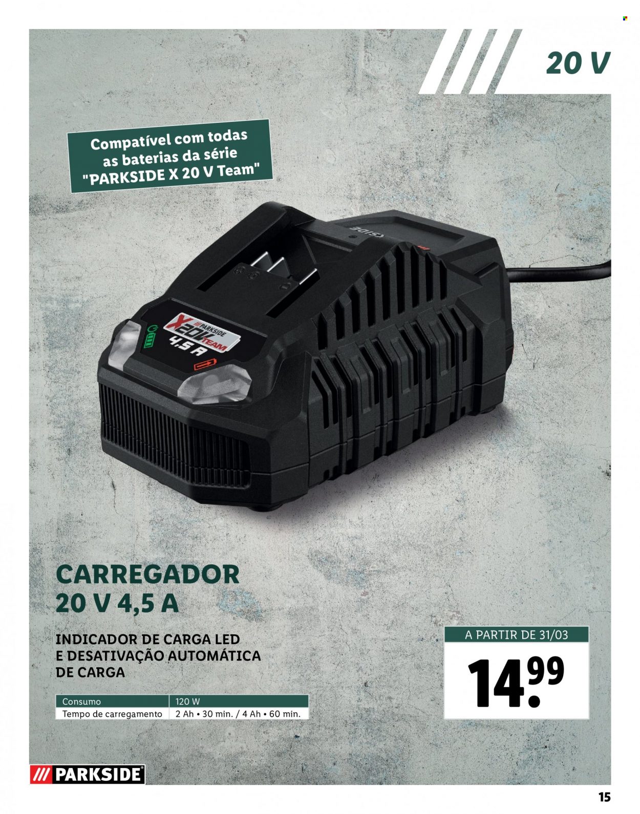 Folheto Lidl - Produtos em promoção - bateria, Parkside®. Página 15.