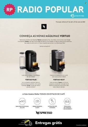 Folheto Radio Popular - 27.4.2022 - 25.5.2022 - Produtos em promoção - Nespresso. Página 2.