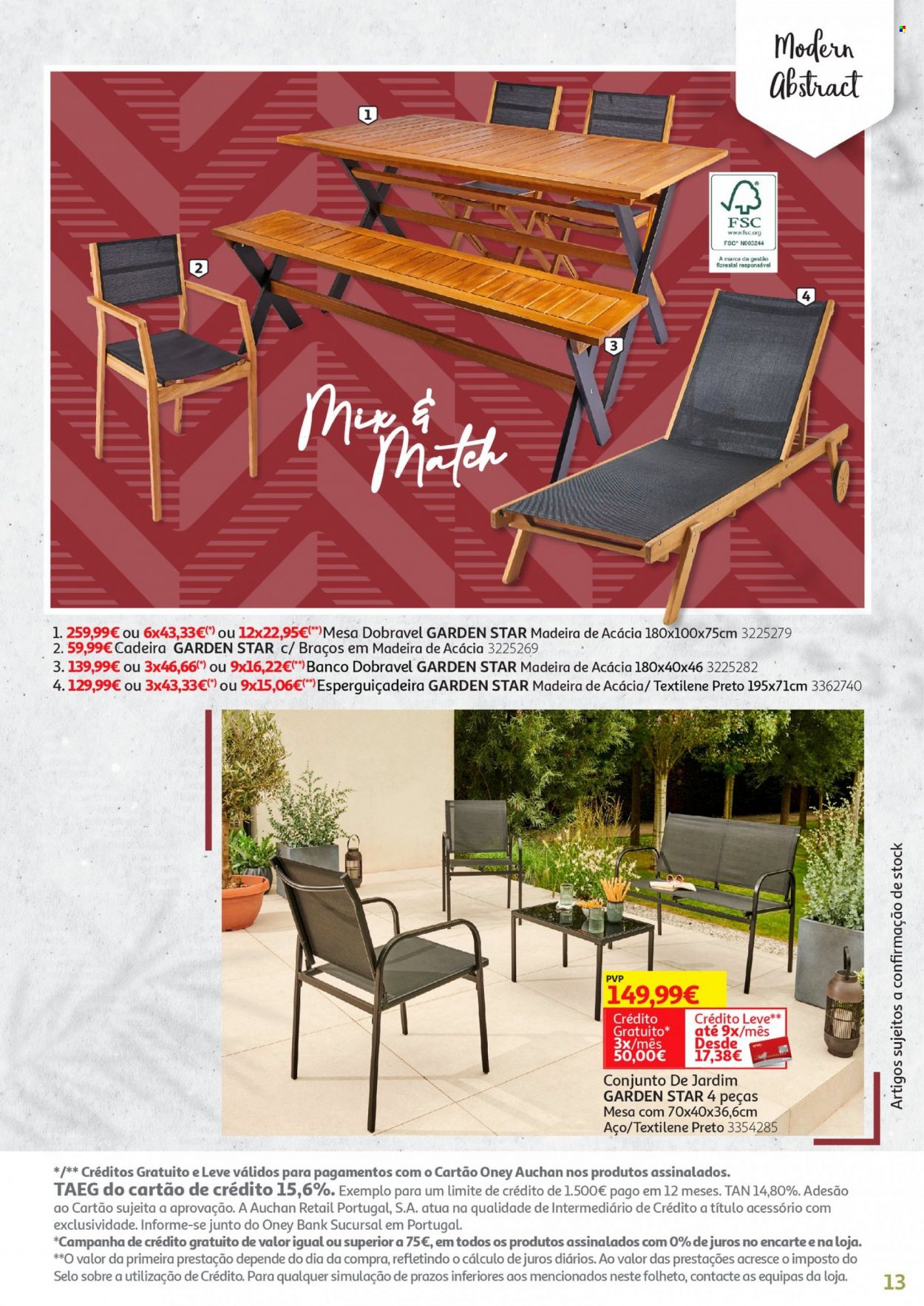 Folheto Auchan - 13.5.2022 - 30.6.2022 - Produtos em promoção - mesa, cadeira, conjunto de jardim, mesa dobrável. Página 13.
