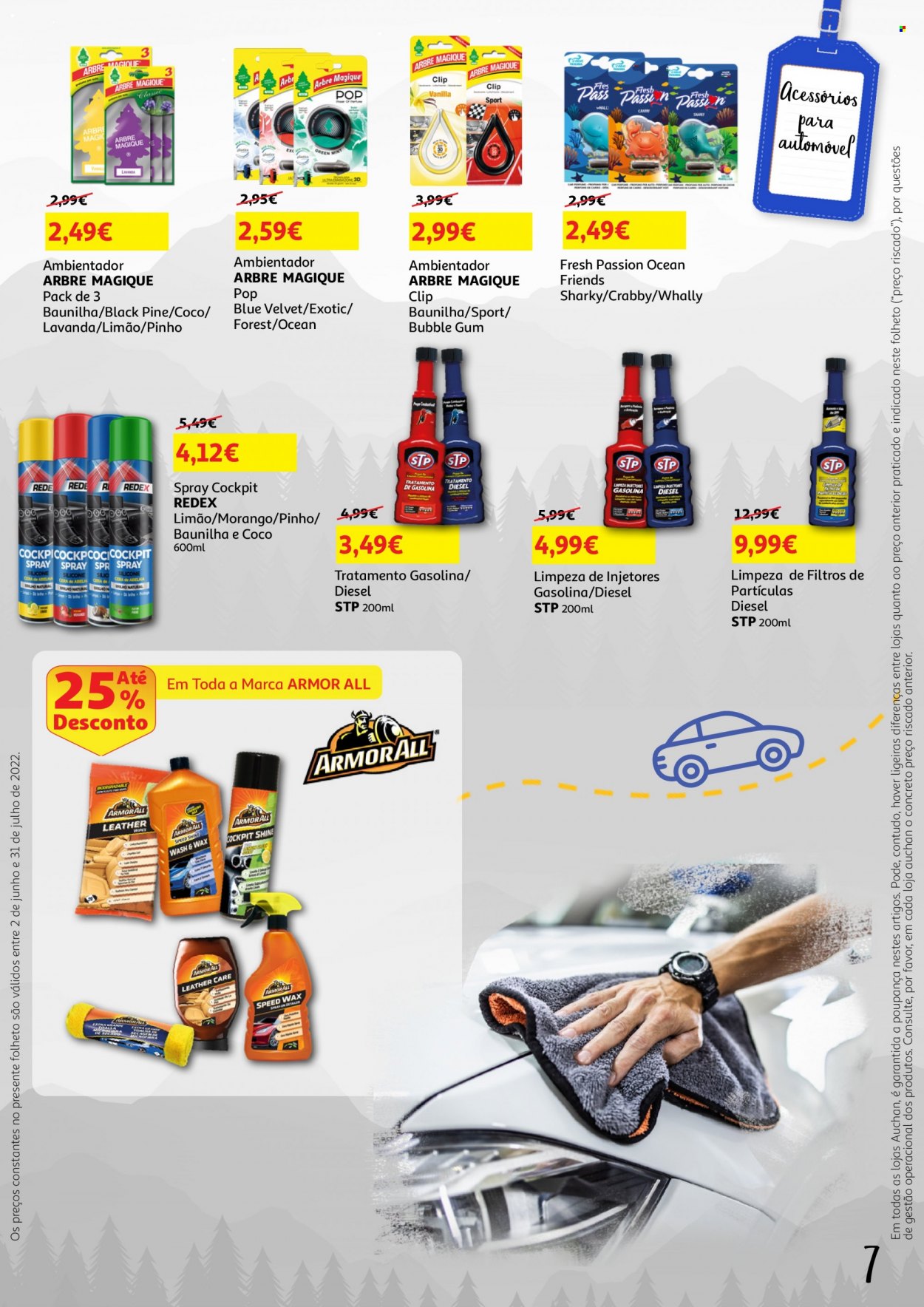Folheto Auchan - 6.6.2022 - 31.7.2022 - Produtos em promoção - morango, desodorizador, Diesel, Redex. Página 7.