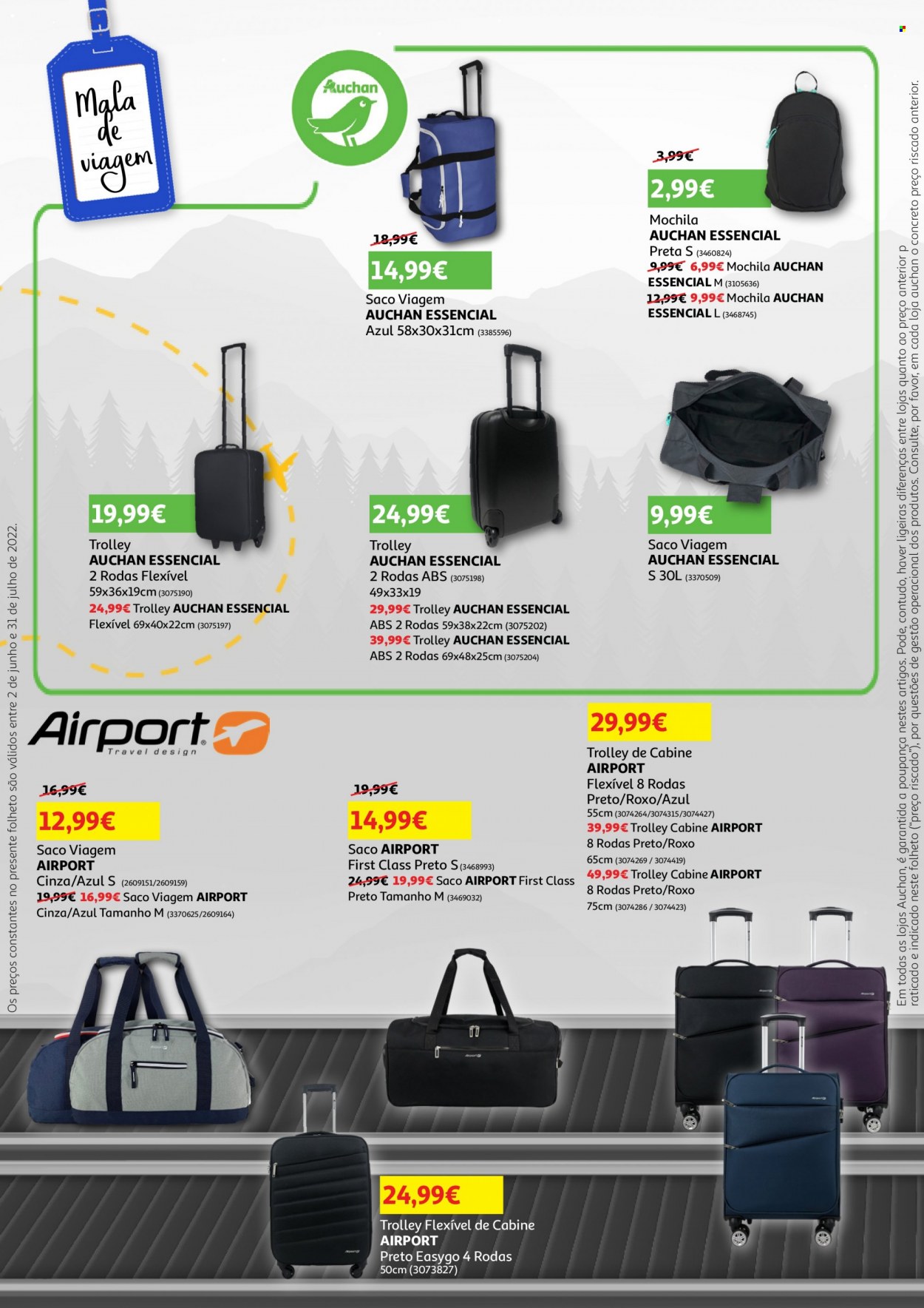 Folheto Auchan - 6.6.2022 - 31.7.2022 - Produtos em promoção - mochila, trolley de cabine. Página 8.