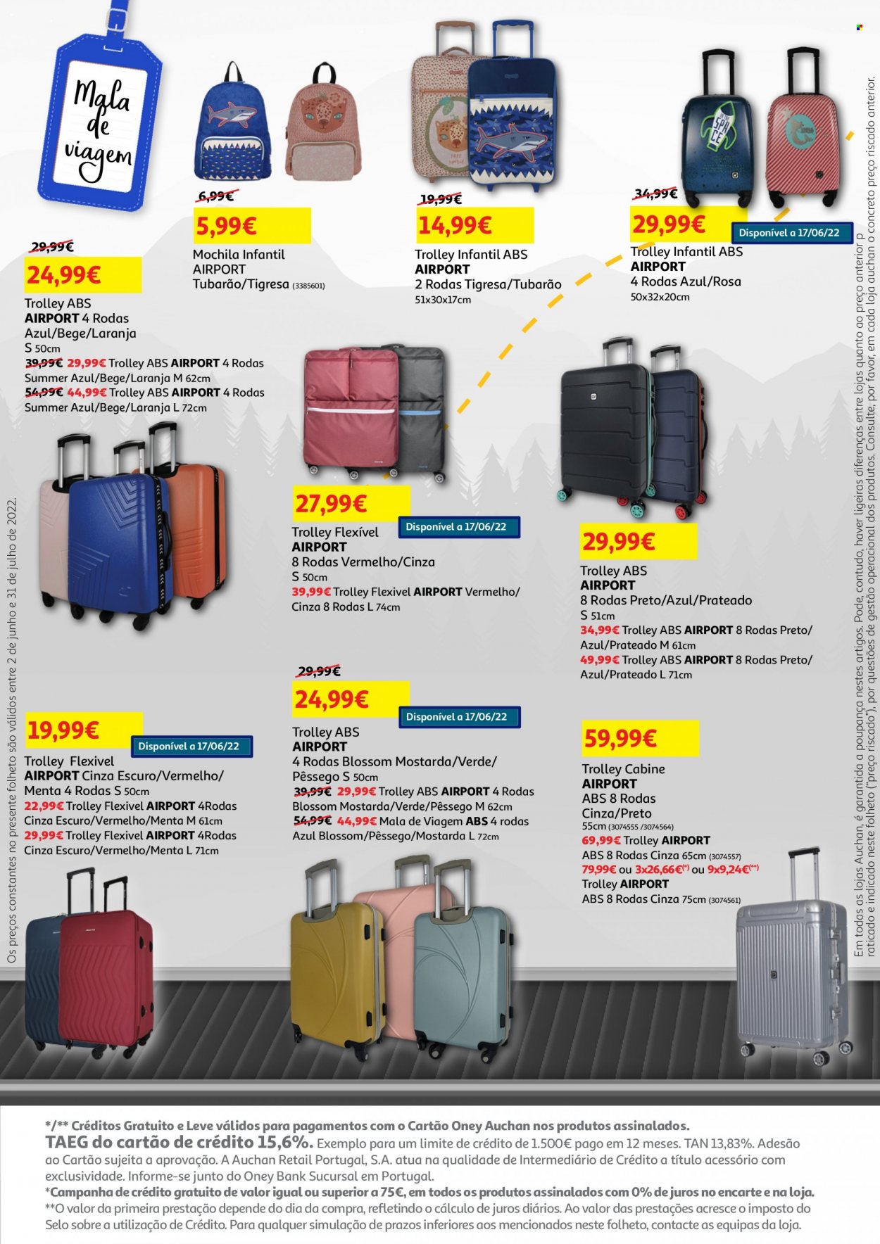 Folheto Auchan - 6.6.2022 - 31.7.2022 - Produtos em promoção - laranja, pêssego, mostarda, mochila, mala de viagem. Página 10.
