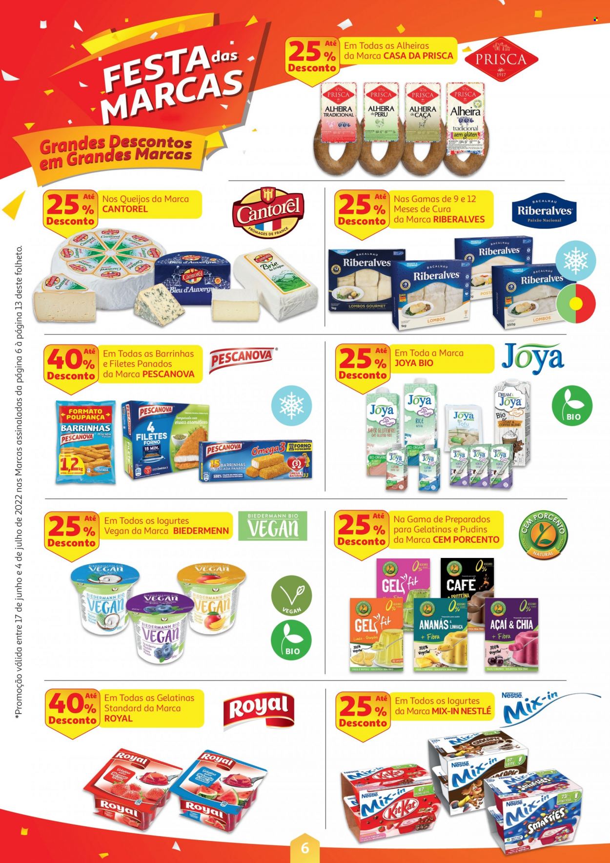 Folheto Auchan - 17.6.2022 - 4.7.2022 - Produtos em promoção - açai, perú, bacalhau, alheira, leite, Nestlé, tofu, café, forno, Omega-3. Página 6.