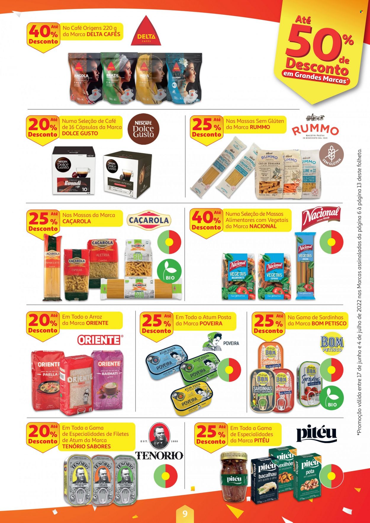Folheto Auchan - 17.6.2022 - 4.7.2022 - Produtos em promoção - atum, sardinhas, arroz, Dolce Gusto, caçarola. Página 9.