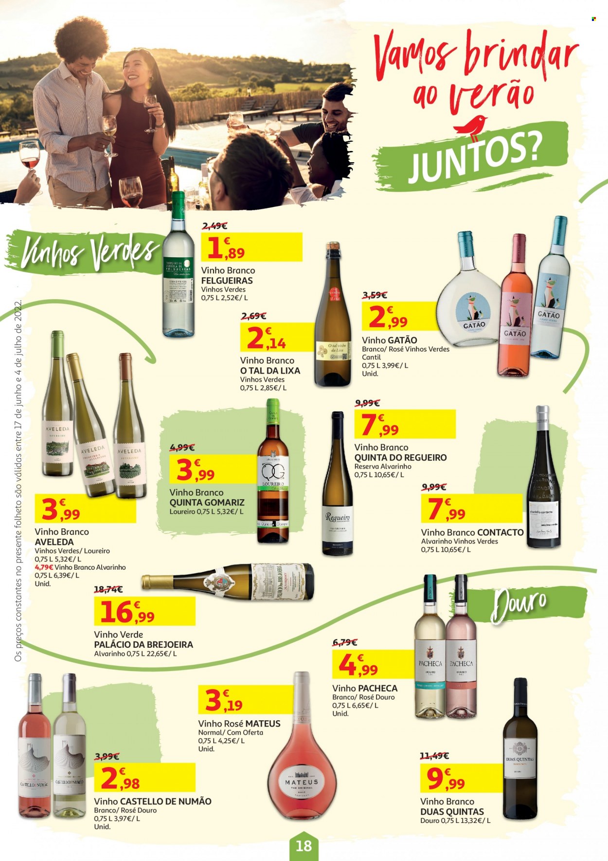 Folheto Auchan - 17.6.2022 - 4.7.2022 - Produtos em promoção - vinho, vinho branco, vinho rosé, vinho verde. Página 18.