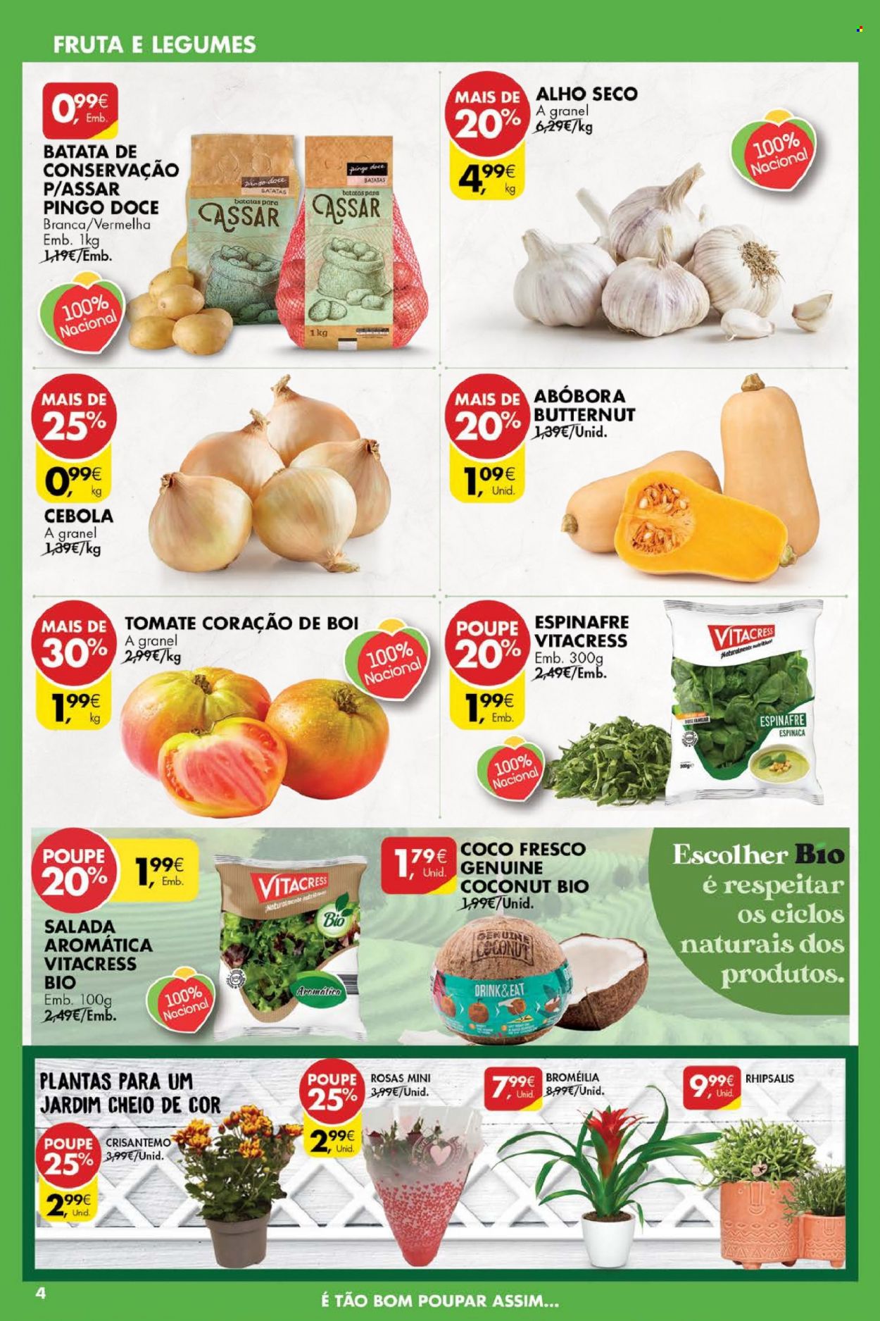 Folheto Pingo Doce - 2.8.2022 - 8.8.2022 - Produtos em promoção - batata, salada, abóbora, cebola, espinafre, coco, crisântemo. Página 4.