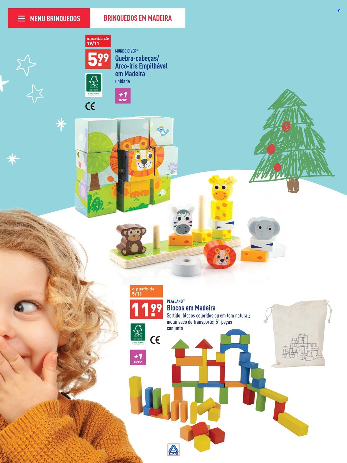 Folheto Aldi - 5.11.2022 - 17.12.2022 - Produtos em promoção - blocos coloridos, brinquedo. Página 7.