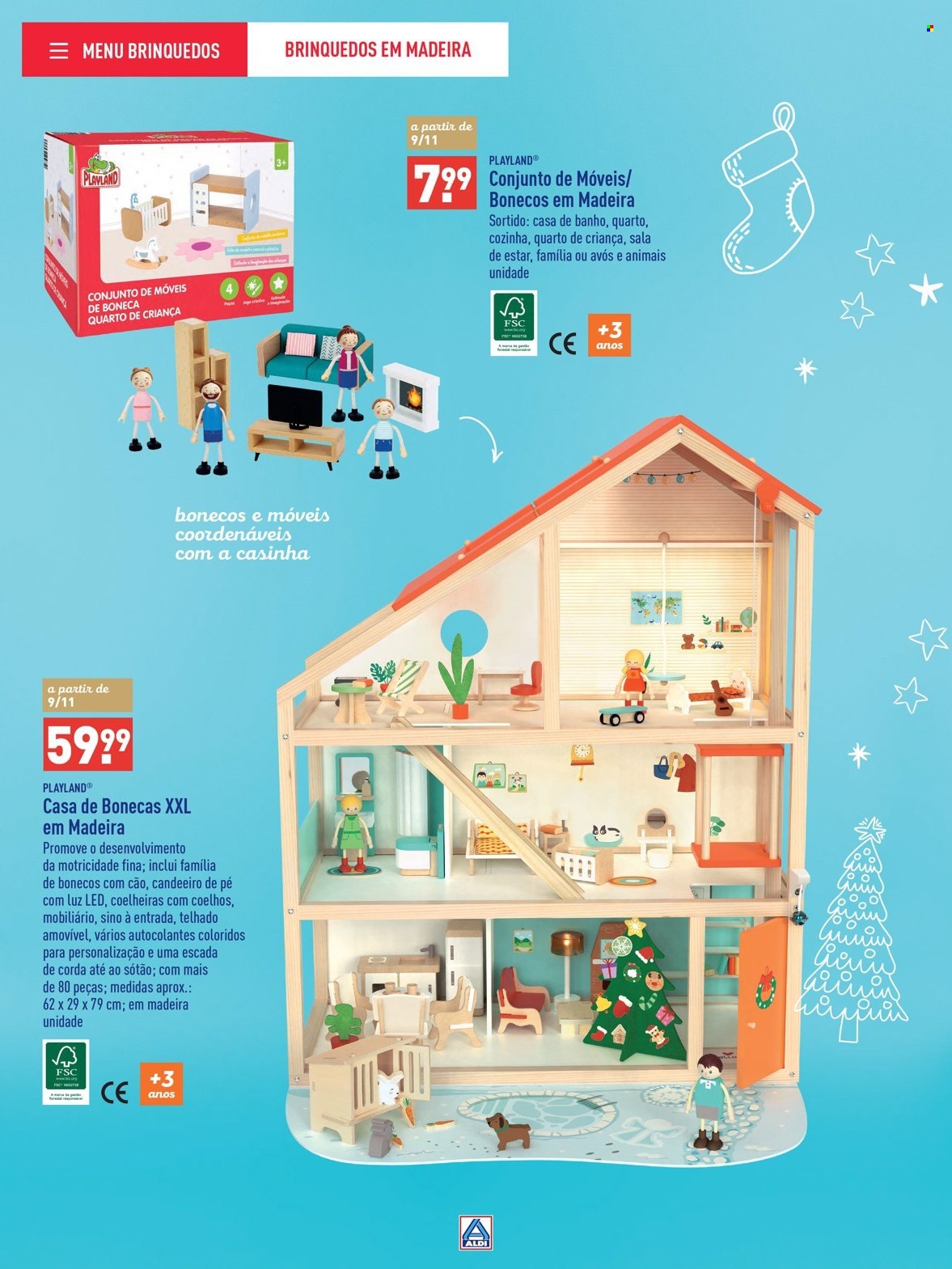 Folheto Aldi - 5.11.2022 - 17.12.2022 - Produtos em promoção - conjunto de móveis, boneca, brinquedo, casinha, escada, candeeiro. Página 17.