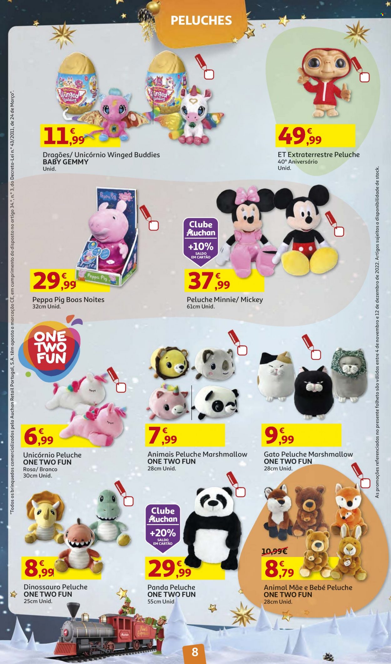 Folheto Auchan - 4.11.2022 - 12.12.2022 - Produtos em promoção - marshmallows, Minnie, Unicórnio, dinossauro. Página 8.