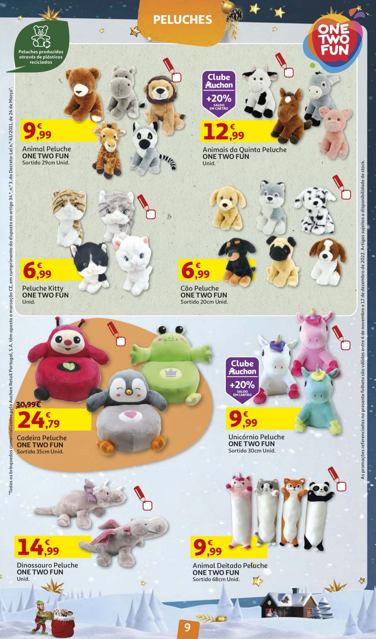 Folheto Auchan - 4.11.2022 - 12.12.2022 - Produtos em promoção - cadeira, Unicórnio, dinossauro, brinquedo. Página 9.