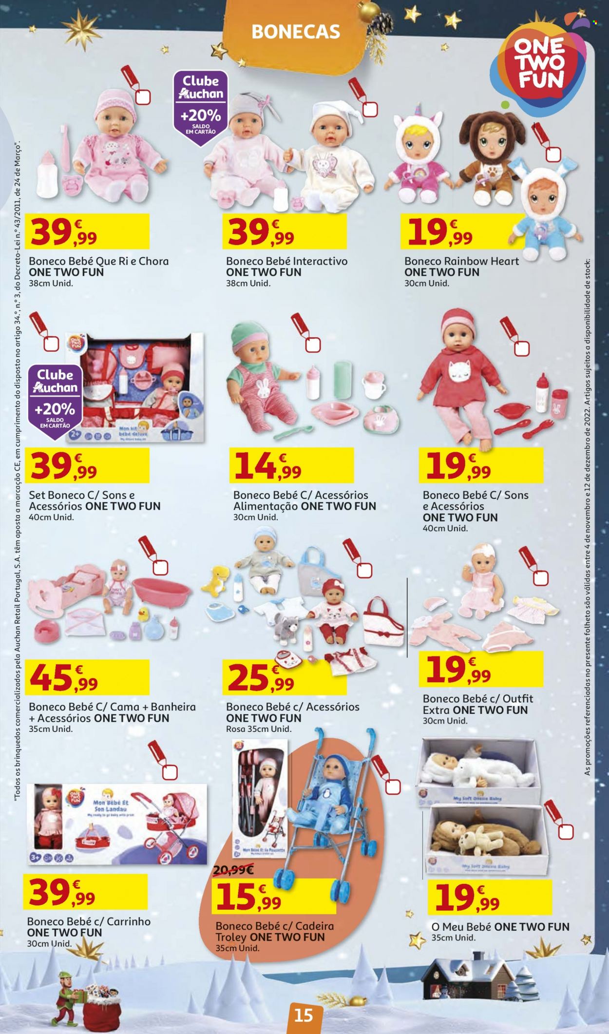 Folheto Auchan - 4.11.2022 - 12.12.2022 - Produtos em promoção - cadeira, boneca. Página 15.
