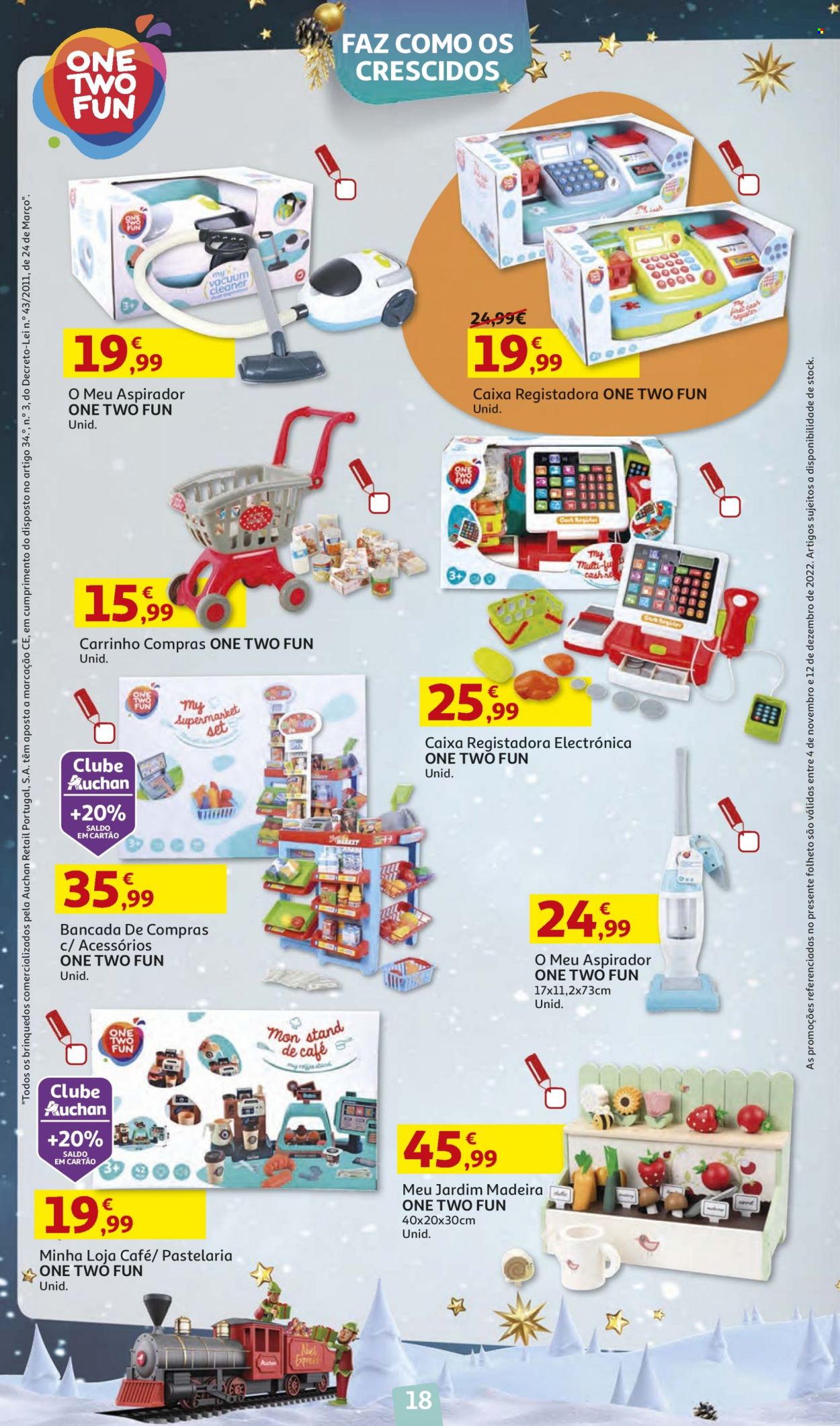 Folheto Auchan - 4.11.2022 - 12.12.2022 - Produtos em promoção - café, carrinho para compras, aspirador. Página 18.