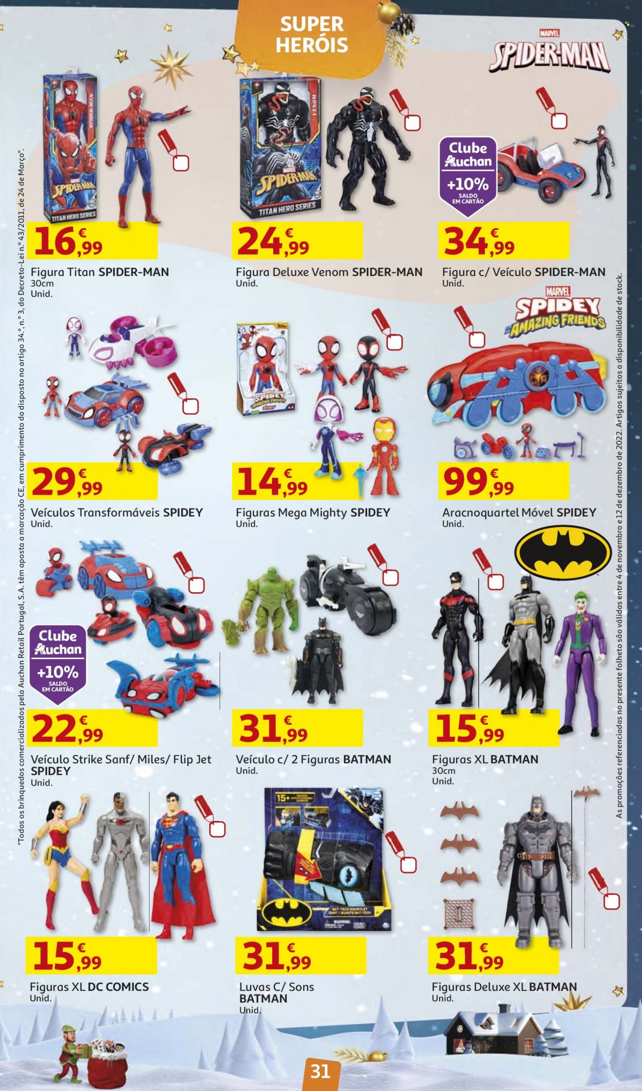 Folheto Auchan - 4.11.2022 - 12.12.2022 - Produtos em promoção - luvas, figura, veículo. Página 31.