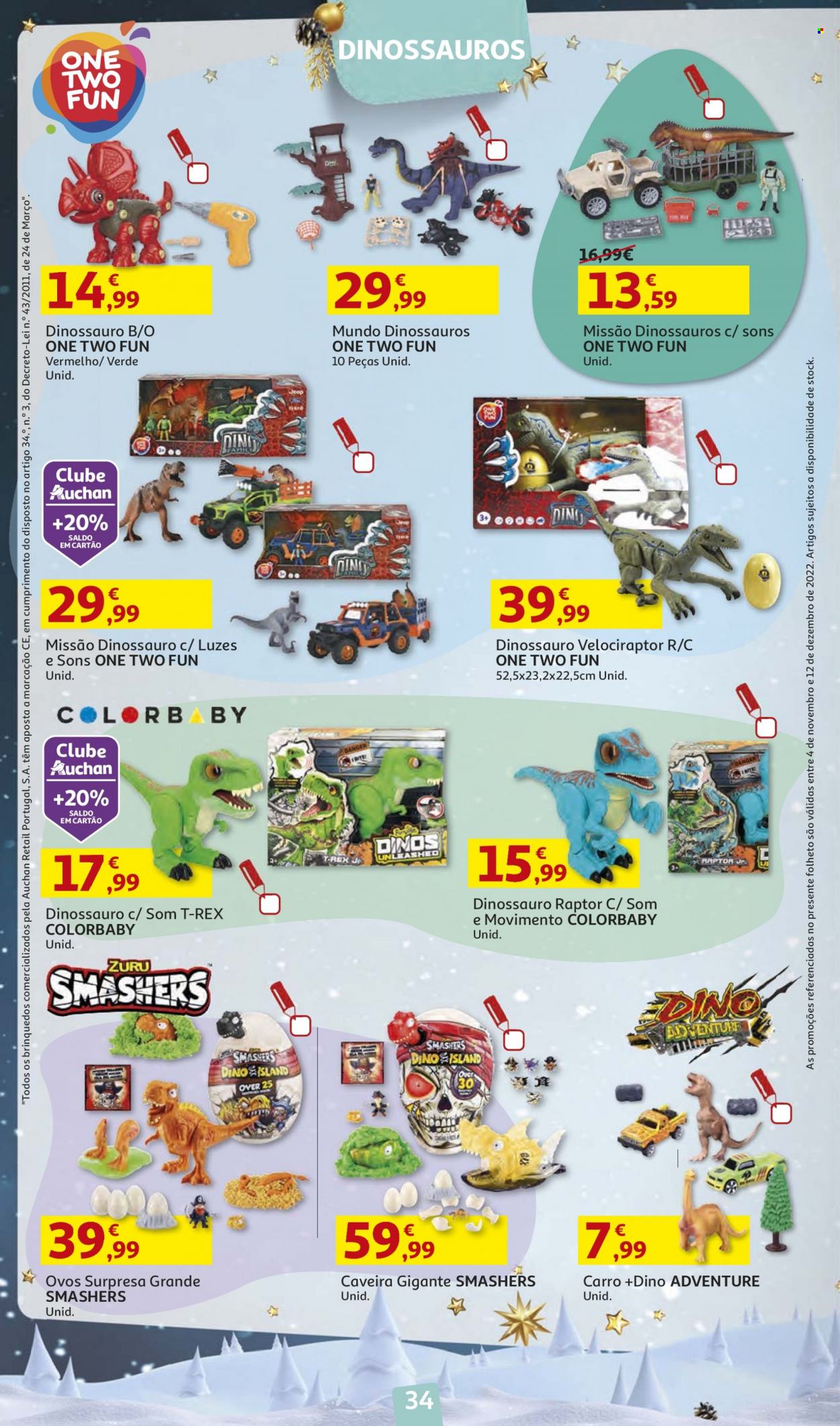 Folheto Auchan - 4.11.2022 - 12.12.2022 - Produtos em promoção - ovos, dinossauro. Página 34.