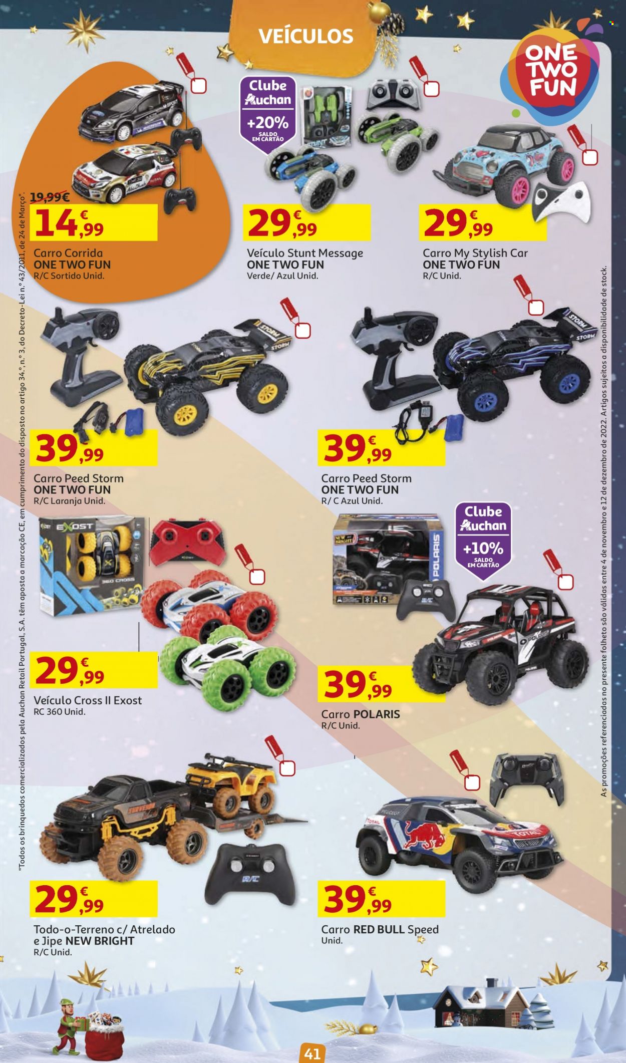 Folheto Auchan - 4.11.2022 - 12.12.2022 - Produtos em promoção - laranja, Red Bull, veículo. Página 41.