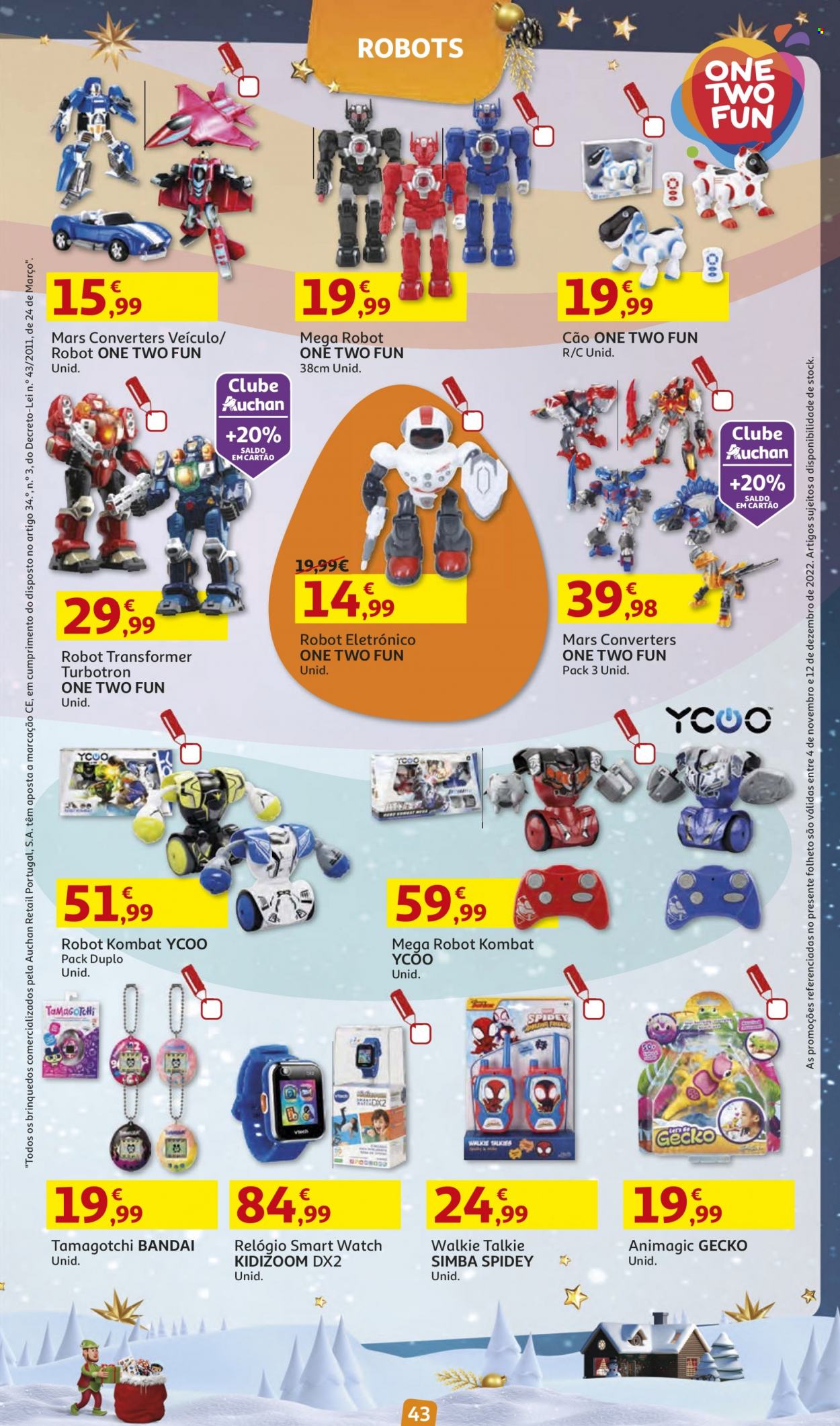 Folheto Auchan - 4.11.2022 - 12.12.2022 - Produtos em promoção - Mars, relógio, veículo, Walkie Talkie. Página 43.