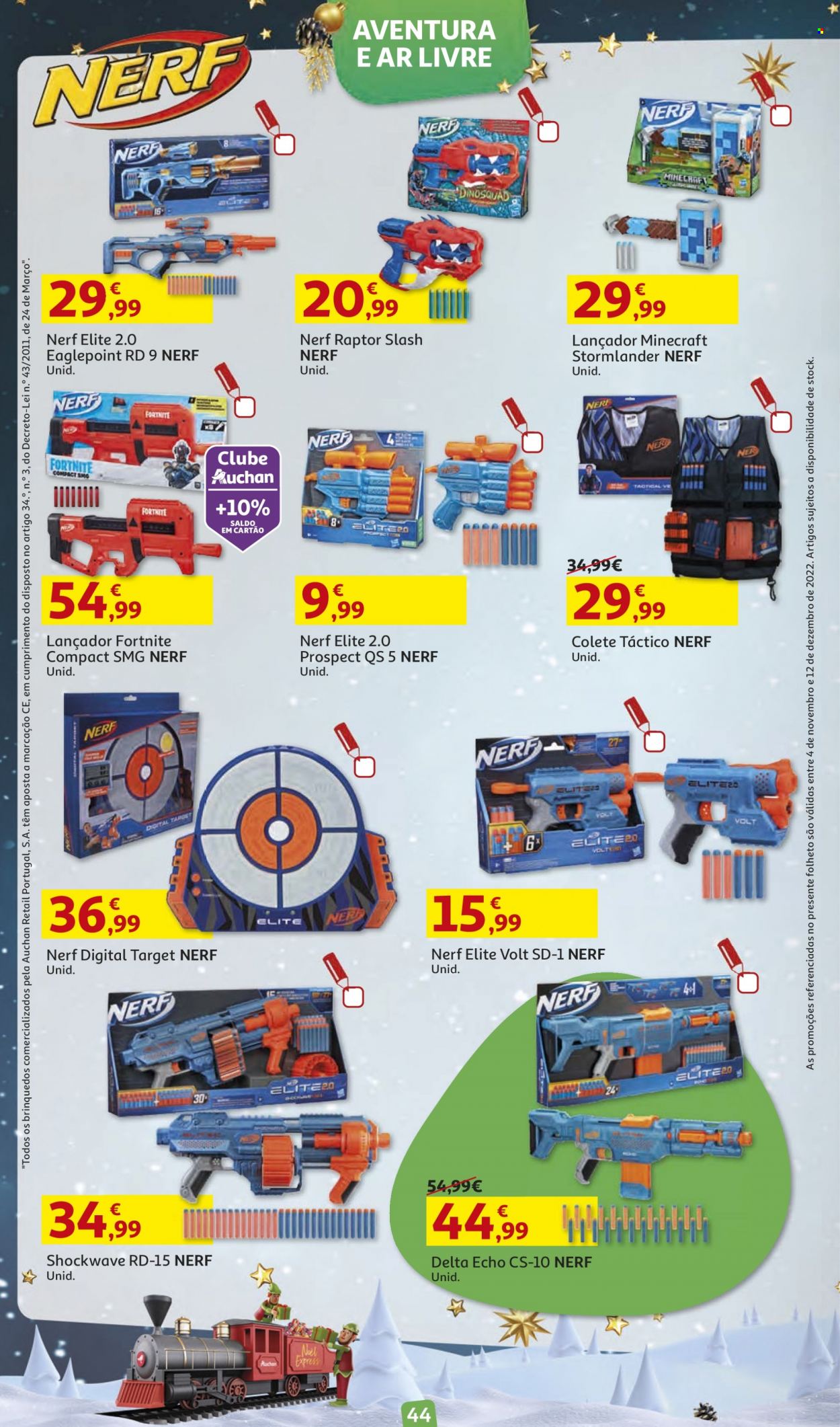 Folheto Auchan - 4.11.2022 - 12.12.2022 - Produtos em promoção - Nerf, colete. Página 44.
