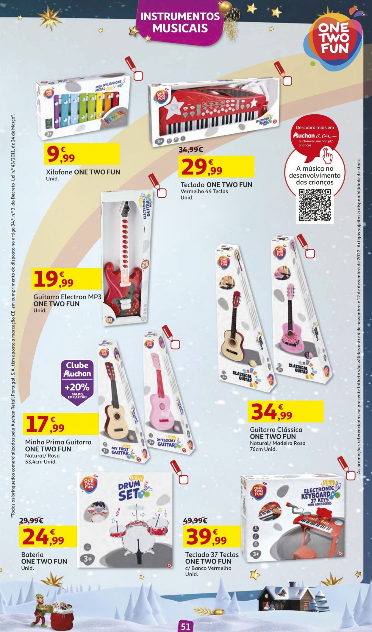 Folheto Auchan - 4.11.2022 - 12.12.2022 - Produtos em promoção - guitarra, teclado. Página 51.