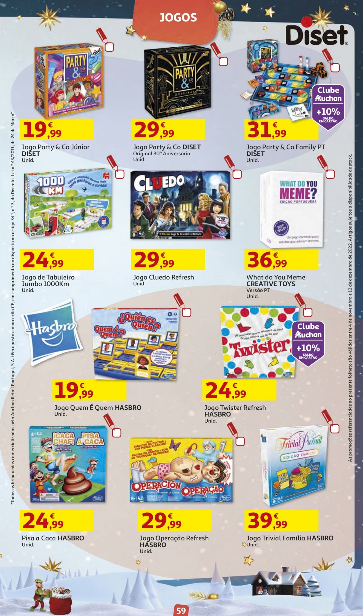 Folheto Auchan - 4.11.2022 - 12.12.2022 - Produtos em promoção - Twister, Hasbro. Página 59.