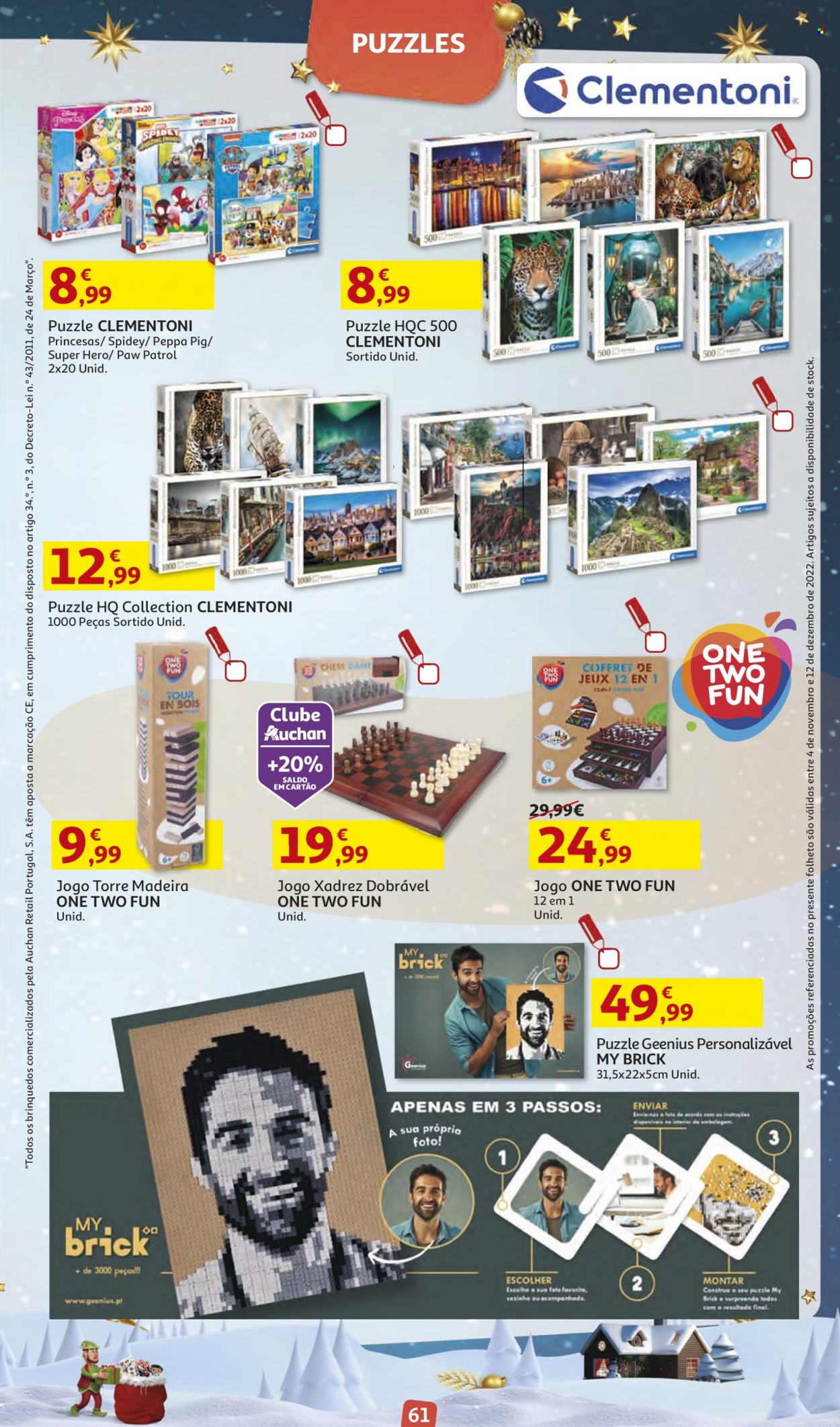 Folheto Auchan - 4.11.2022 - 12.12.2022 - Produtos em promoção - puzzle, jogo de xadrez. Página 61.