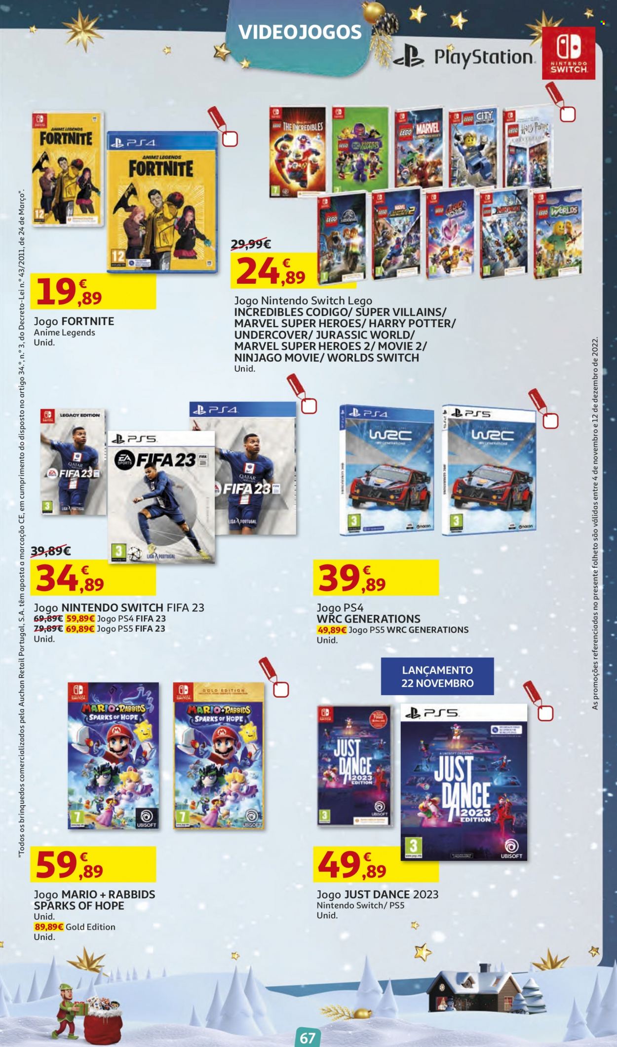 Folheto Auchan - 4.11.2022 - 12.12.2022 - Produtos em promoção - Marvel, LEGO, Super Heroes. Página 67.