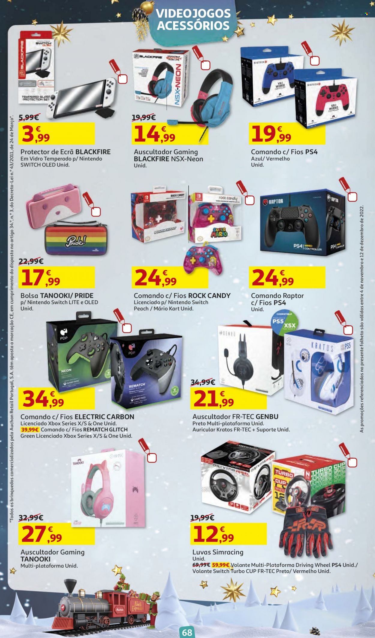 Folheto Auchan - 4.11.2022 - 12.12.2022 - Produtos em promoção - bolsa, luvas, auriculares. Página 68.