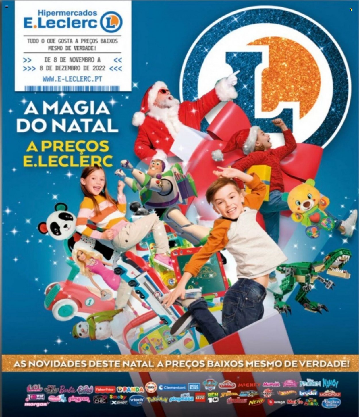 Folheto E.Leclerc - 8.11.2022 - 8.12.2022 - Produtos em promoção - LEGO, Barbie, Monopoly. Página 1.