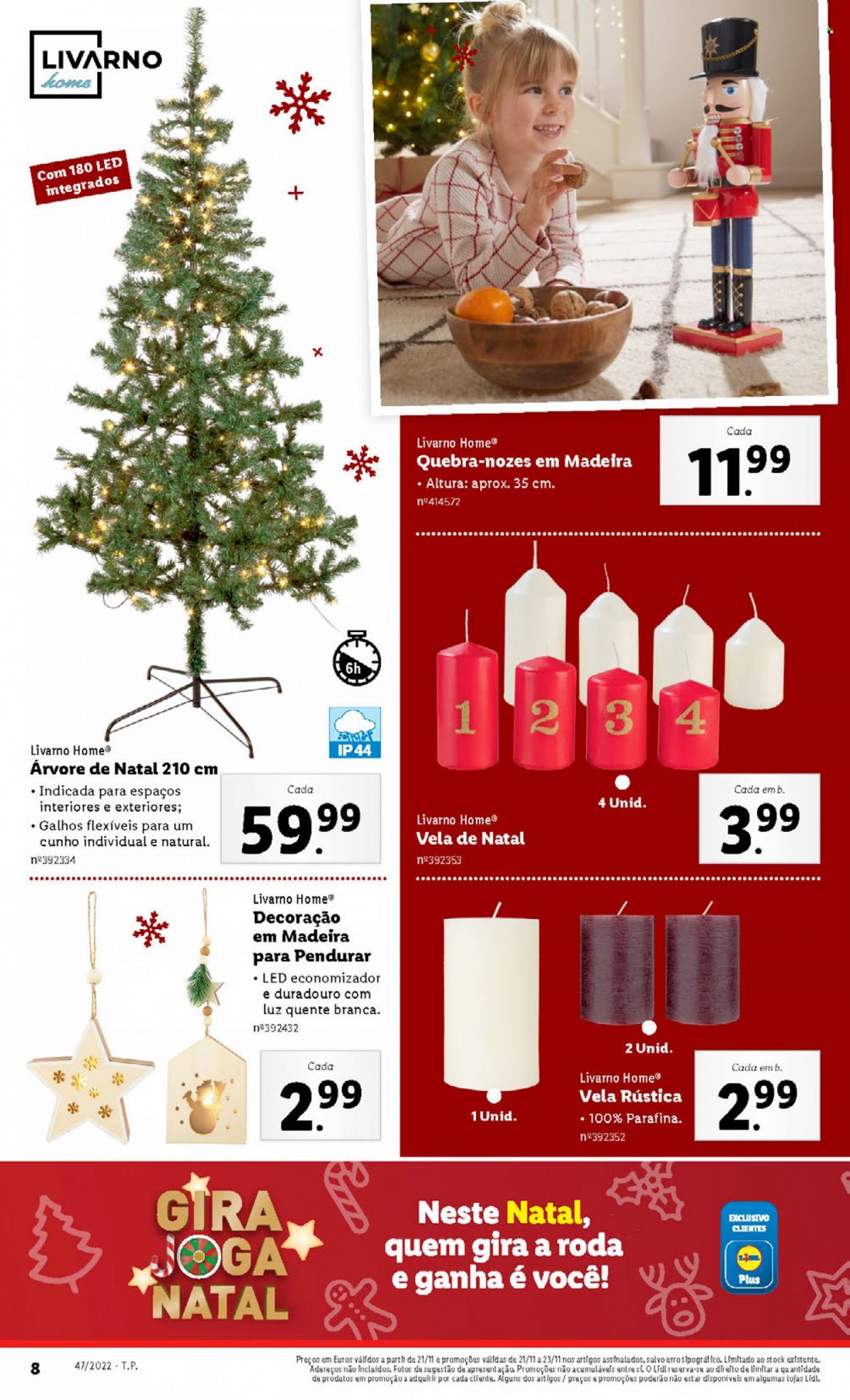 Folheto Lidl - 21.11.2022 - 27.11.2022 - Produtos em promoção - nozes, vela, decoração, árvore de natal. Página 8.