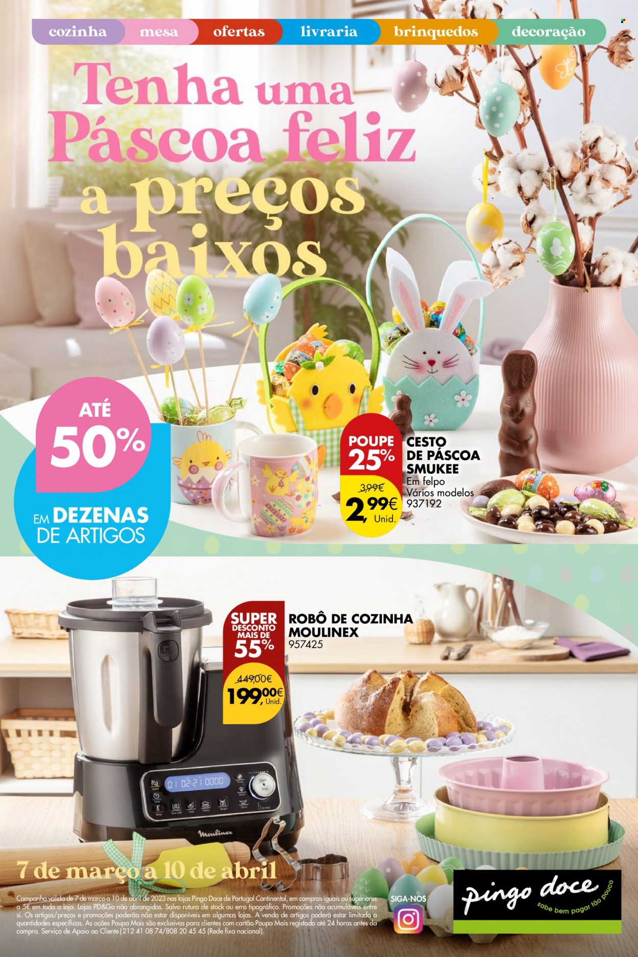 Folheto Pingo Doce - 7.3.2023 - 10.4.2023 - Produtos em promoção - cesta, decoração, robô de cozinha, mesa, brinquedo. Página 1.