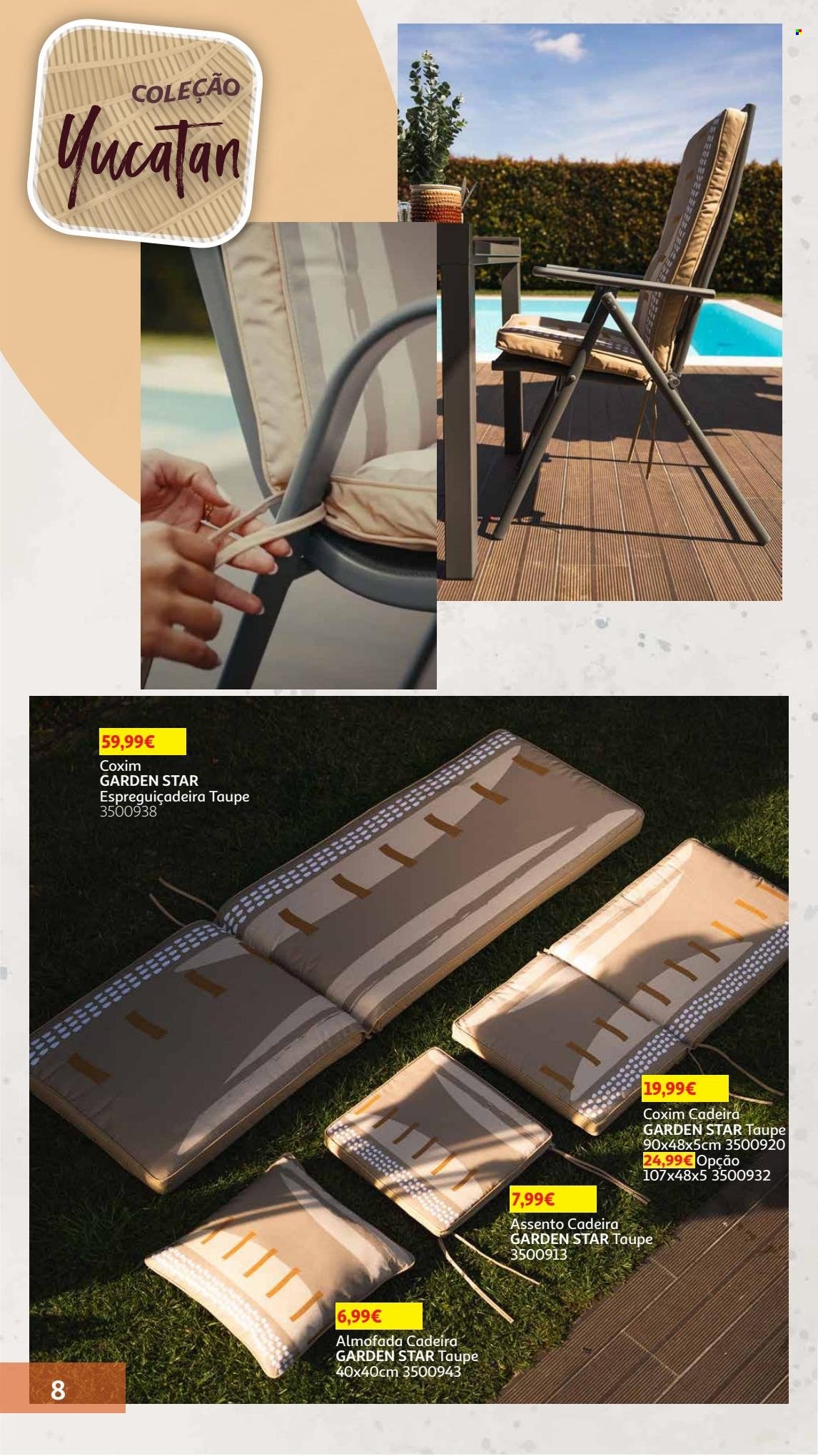 Folheto Auchan - 8.5.2023 - 30.7.2023 - Produtos em promoção - coxim, cadeira, espreguiçadeira. Página 8.