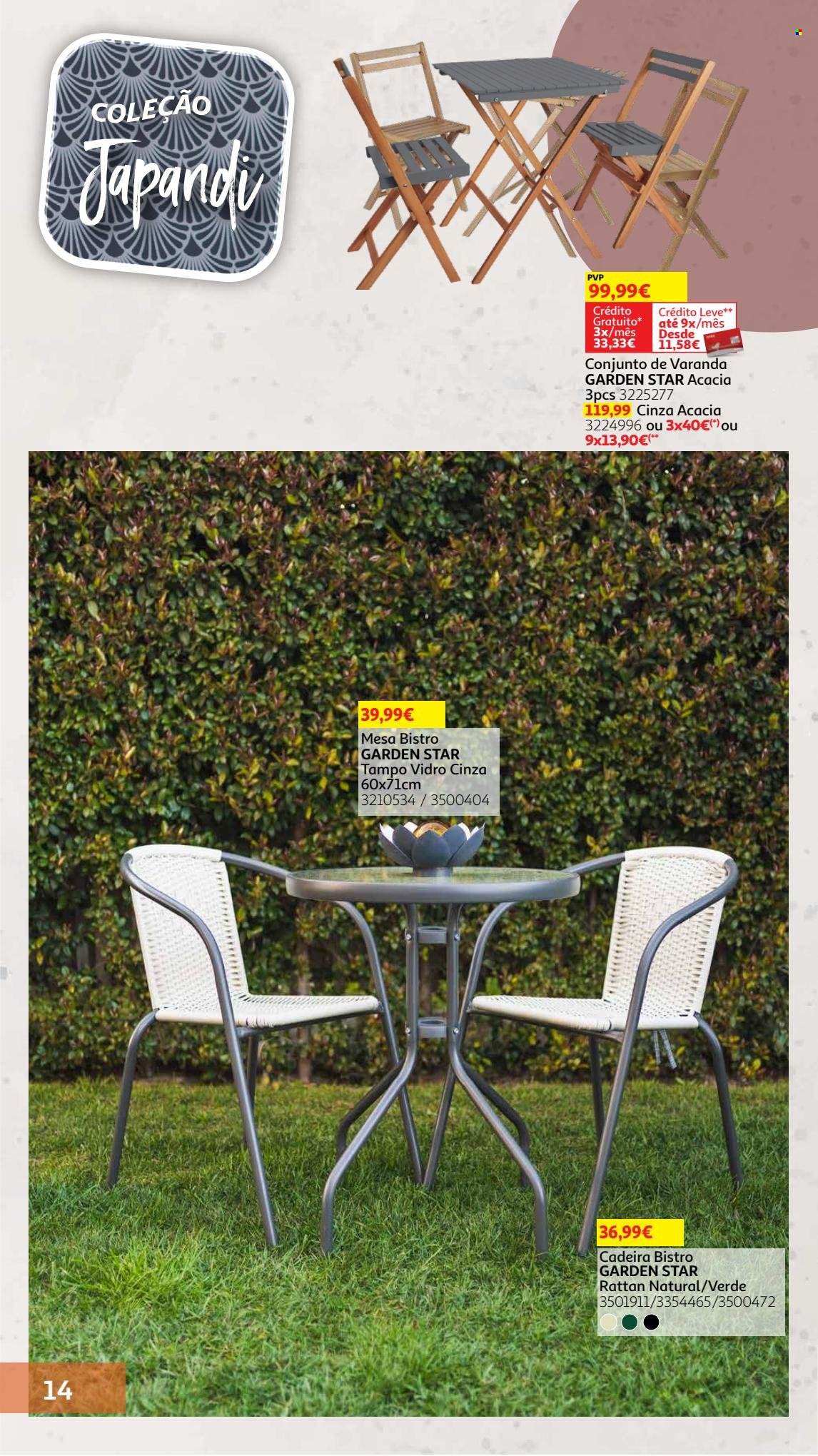 Folheto Auchan - 8.5.2023 - 30.7.2023 - Produtos em promoção - mesa, cadeira. Página 14.