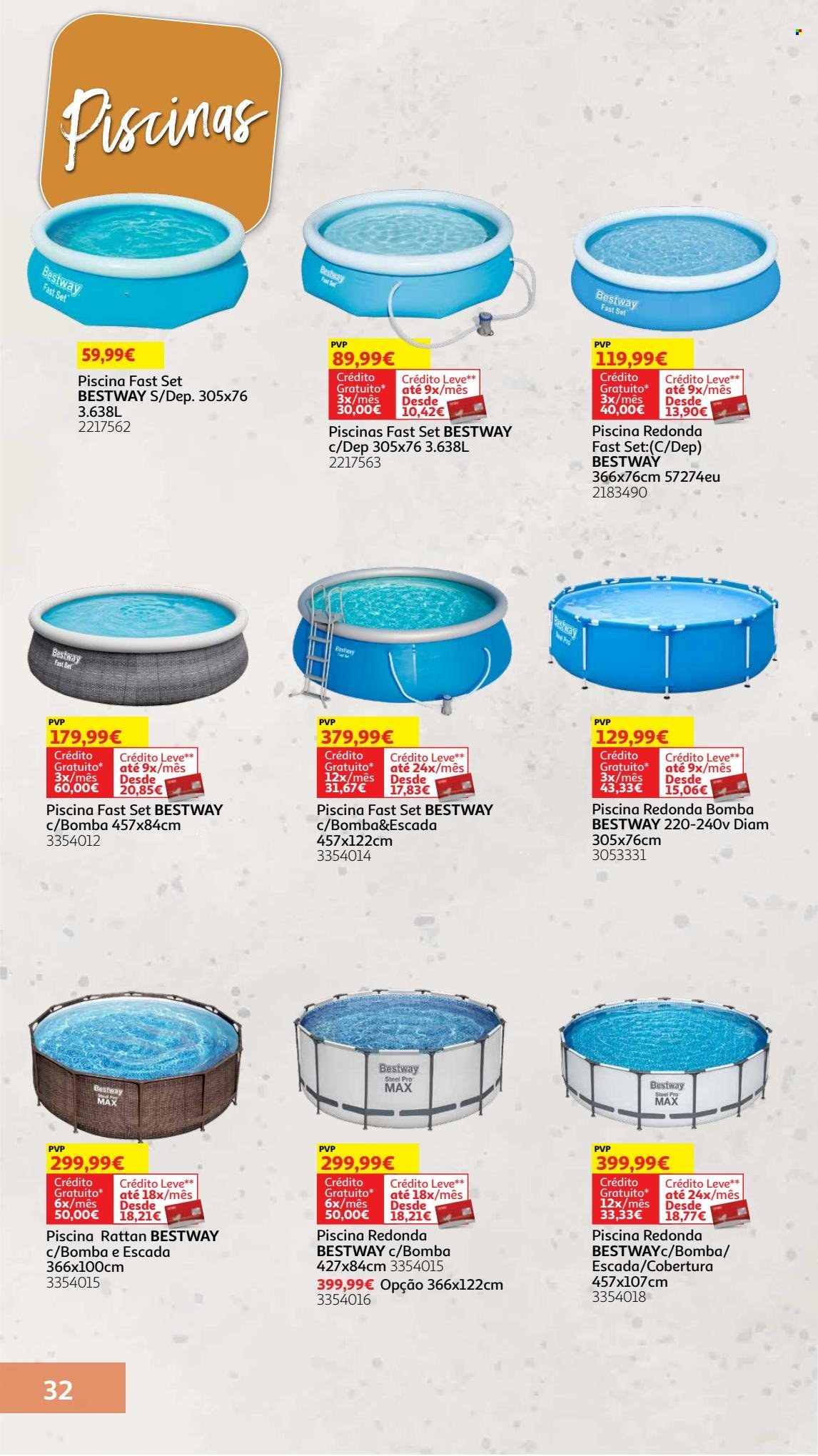 Folheto Auchan - 8.5.2023 - 30.7.2023 - Produtos em promoção - Bestway, piscinas. Página 32.