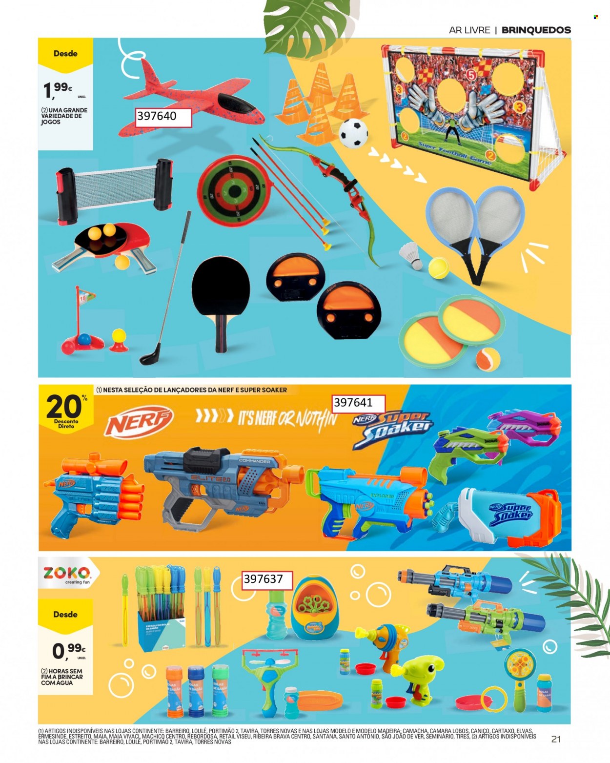 Folheto Continente - 16.5.2023 - 25.6.2023 - Produtos em promoção - água, Nerf, brinquedo. Página 21.