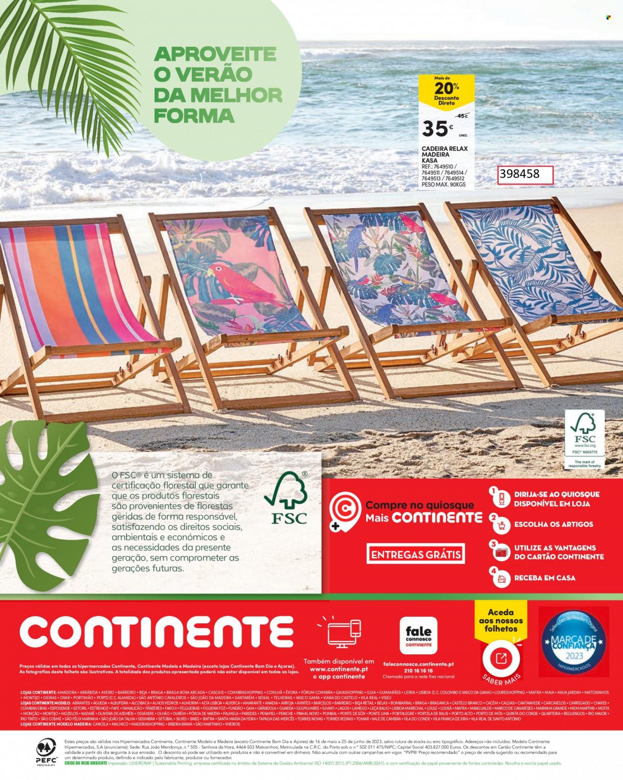 Folheto Continente - 16.5.2023 - 25.6.2023 - Produtos em promoção - lima, cadeira, lousa. Página 36.