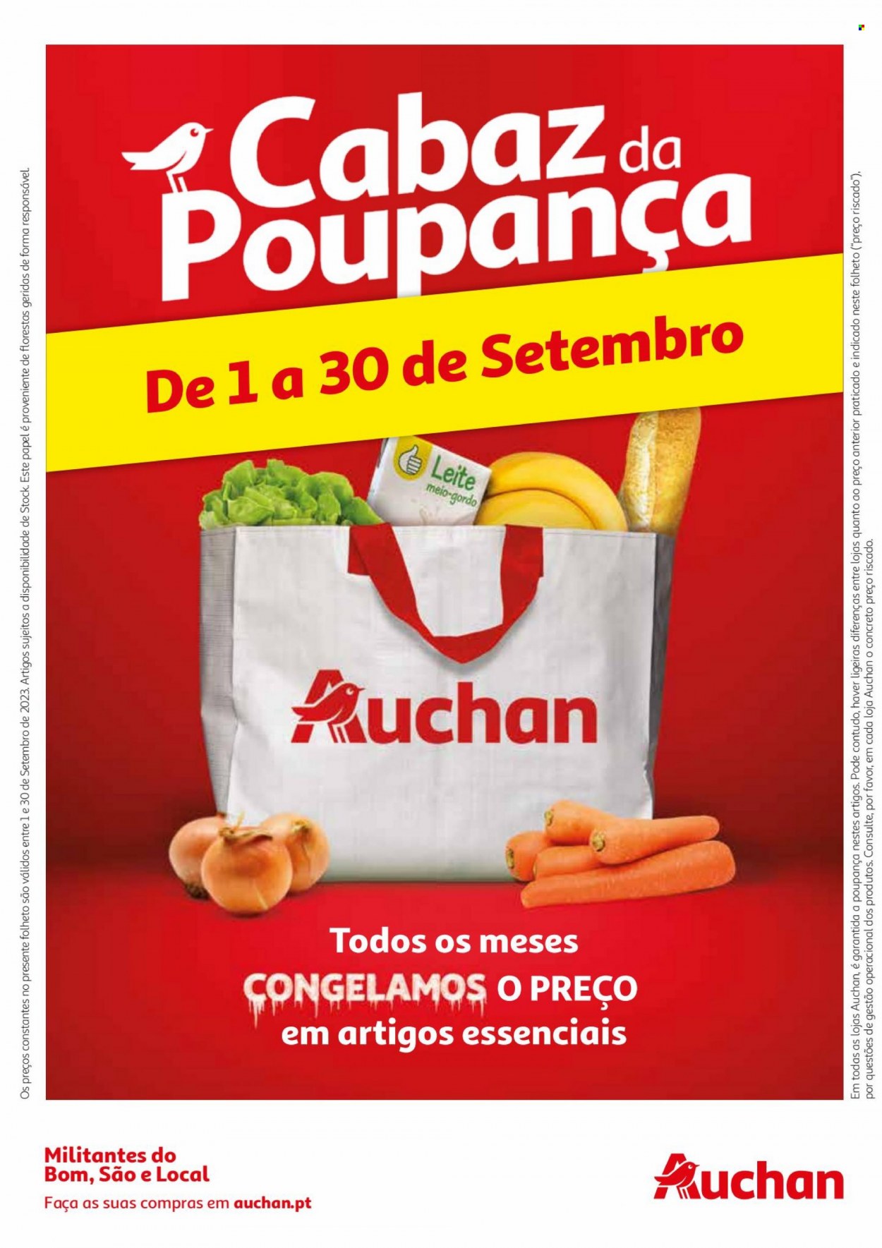Folheto Auchan - 1.9.2023 - 30.9.2023 - Produtos em promoção - leite, papel higiénico. Página 1.