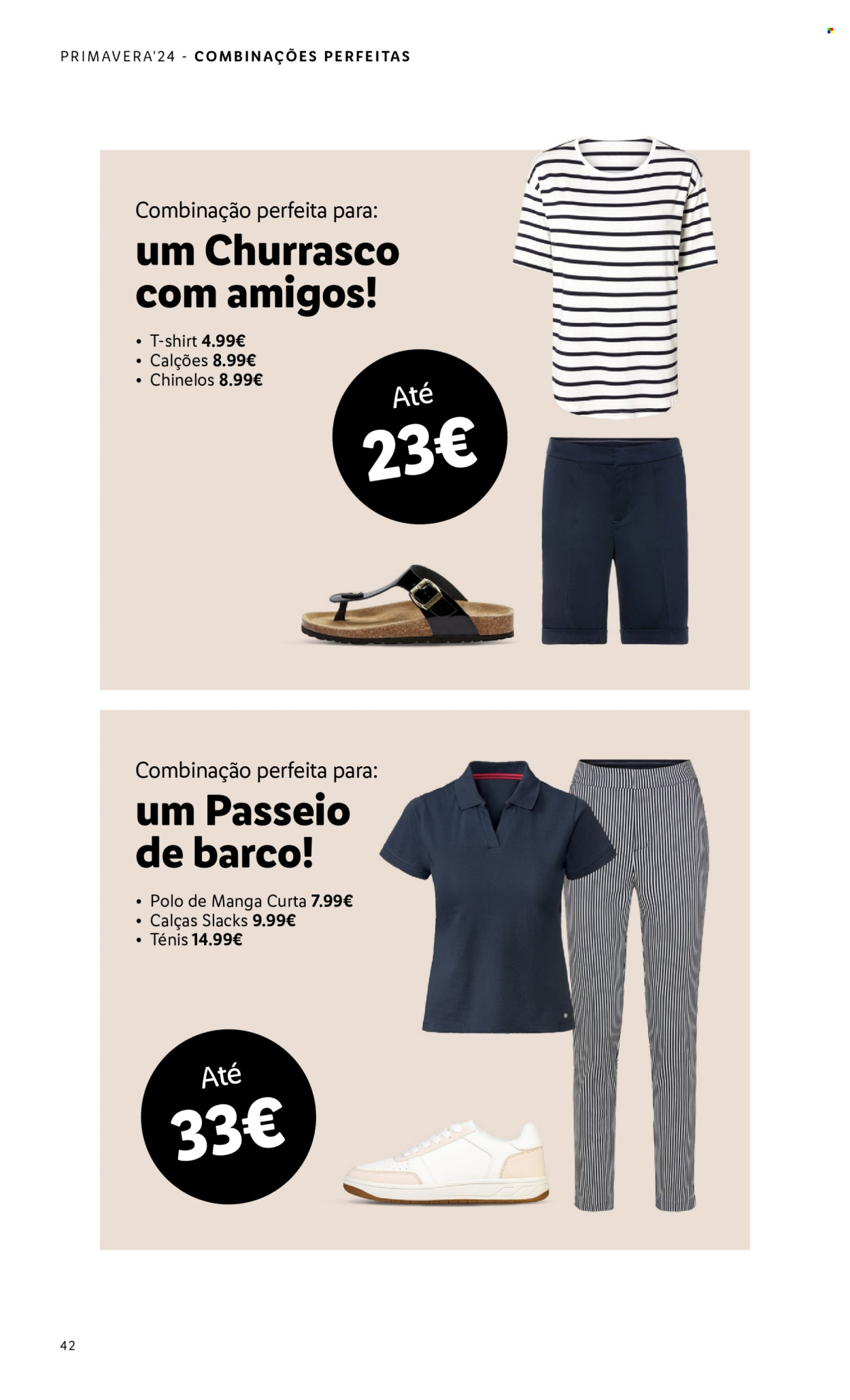 thumbnail - Folheto Lidl - Produtos em promoção - churrasco, calça, calções, t-shirt, camisa polo, camiseta, chinelo, tênis. Página 42.