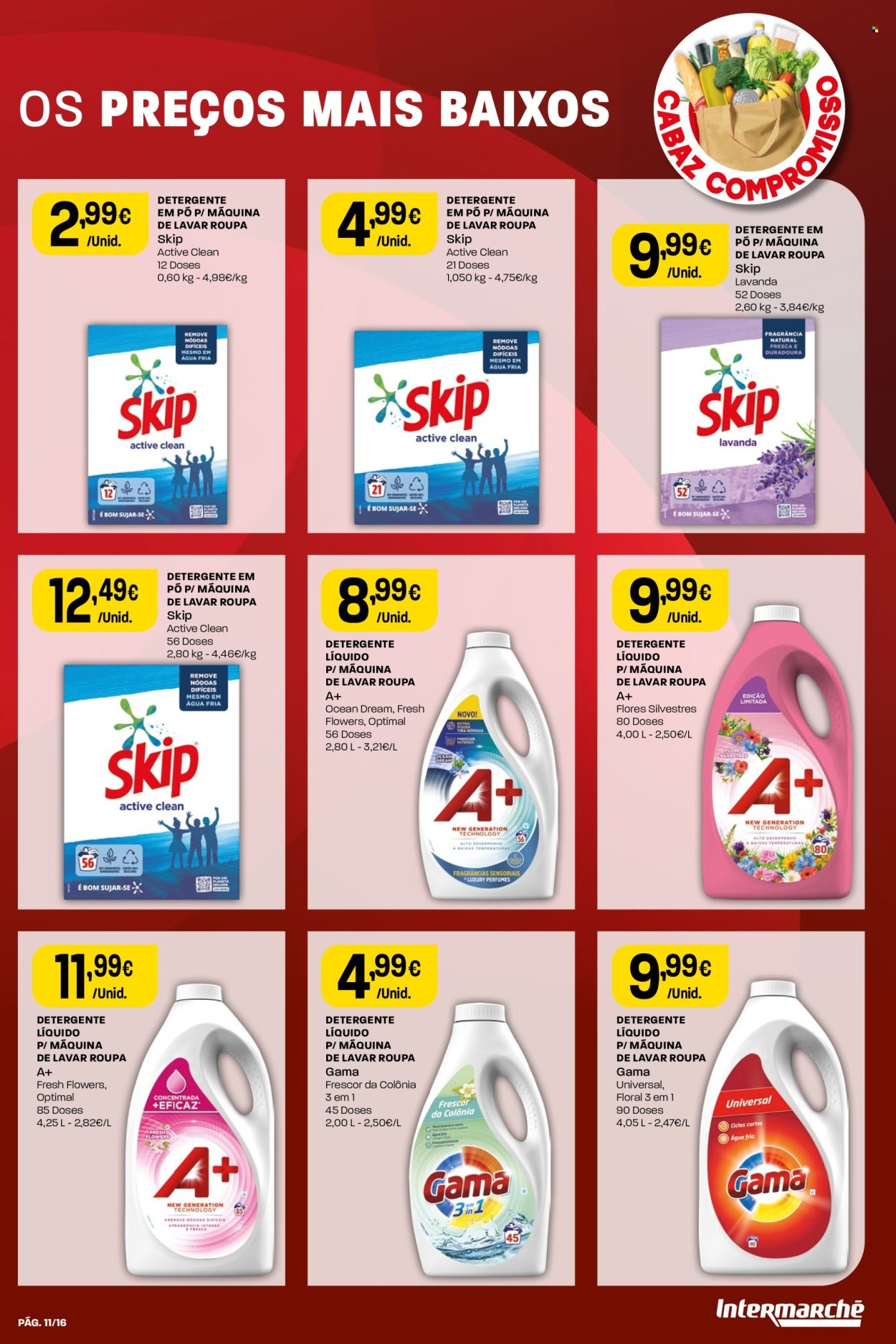 thumbnail - Folheto Intermarché - 28.3.2024 - 1.5.2024 - Produtos em promoção - detergente, detergente líquido, detergente em pó, Skip. Página 11.
