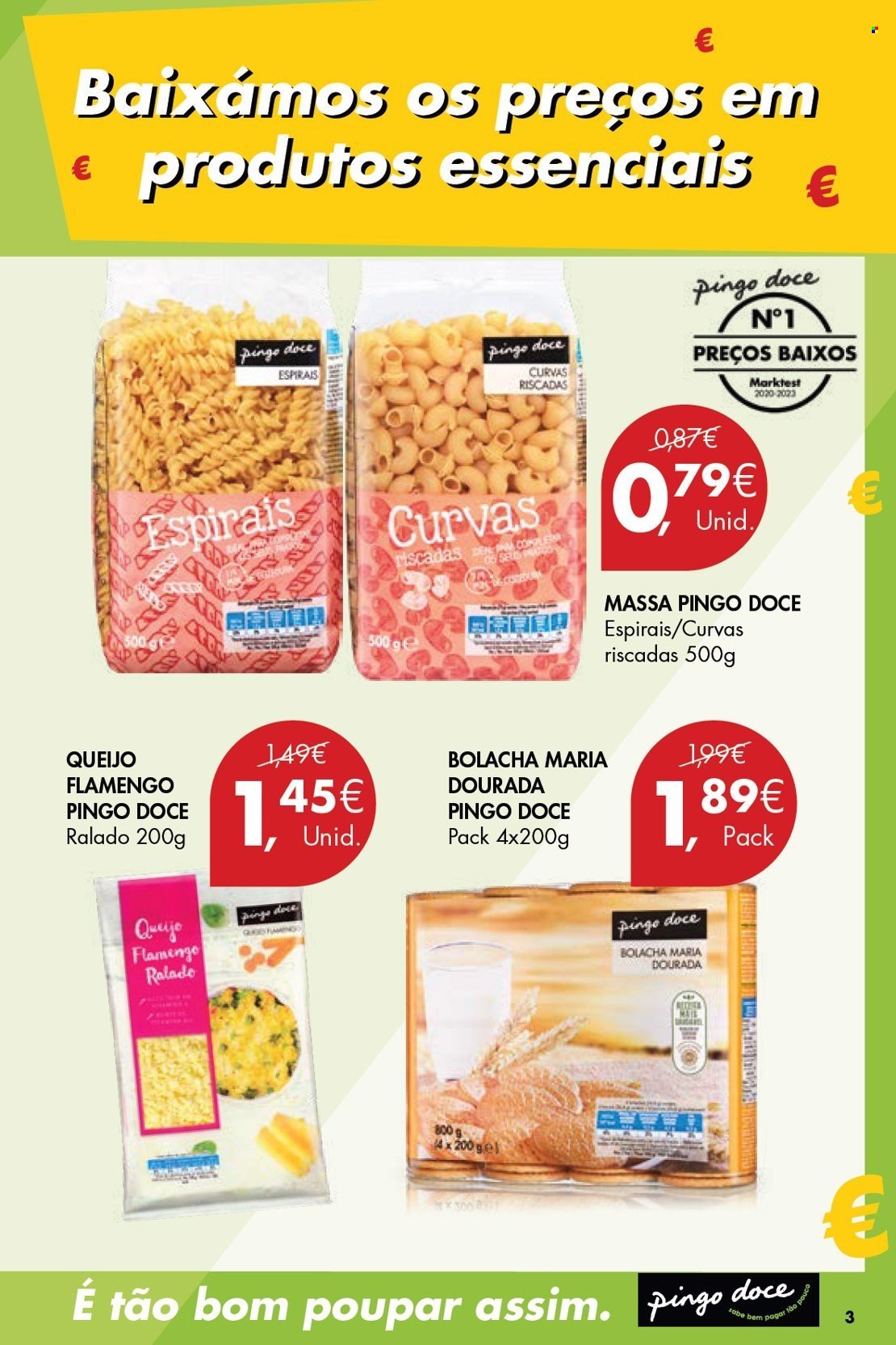 thumbnail - Folheto Pingo Doce - 9.4.2024 - 20.5.2024 - Produtos em promoção - queijo, massa, dourada, bolachas. Página 3.