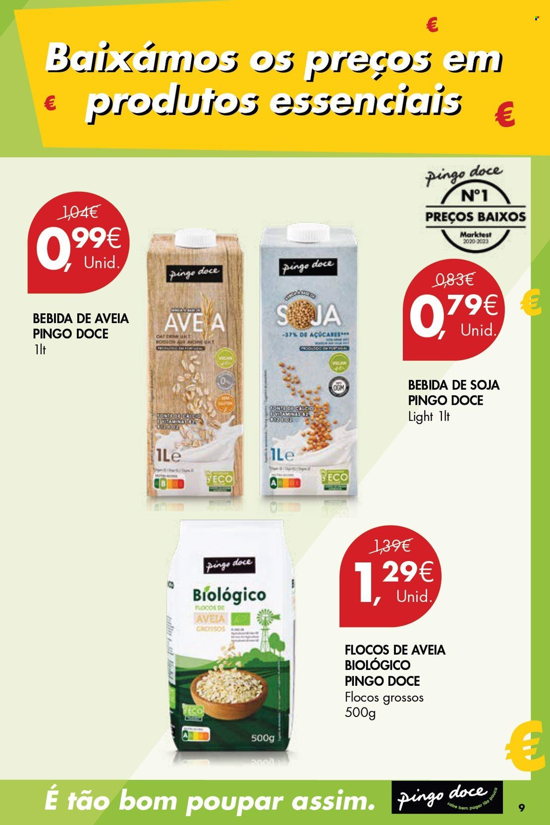 thumbnail - Folheto Pingo Doce - 9.4.2024 - 20.5.2024 - Produtos em promoção - leite de soja, bebida, produto vegetariano, bebida vegetal, bebida de aveia, bebida cereal, flocos. Página 9.