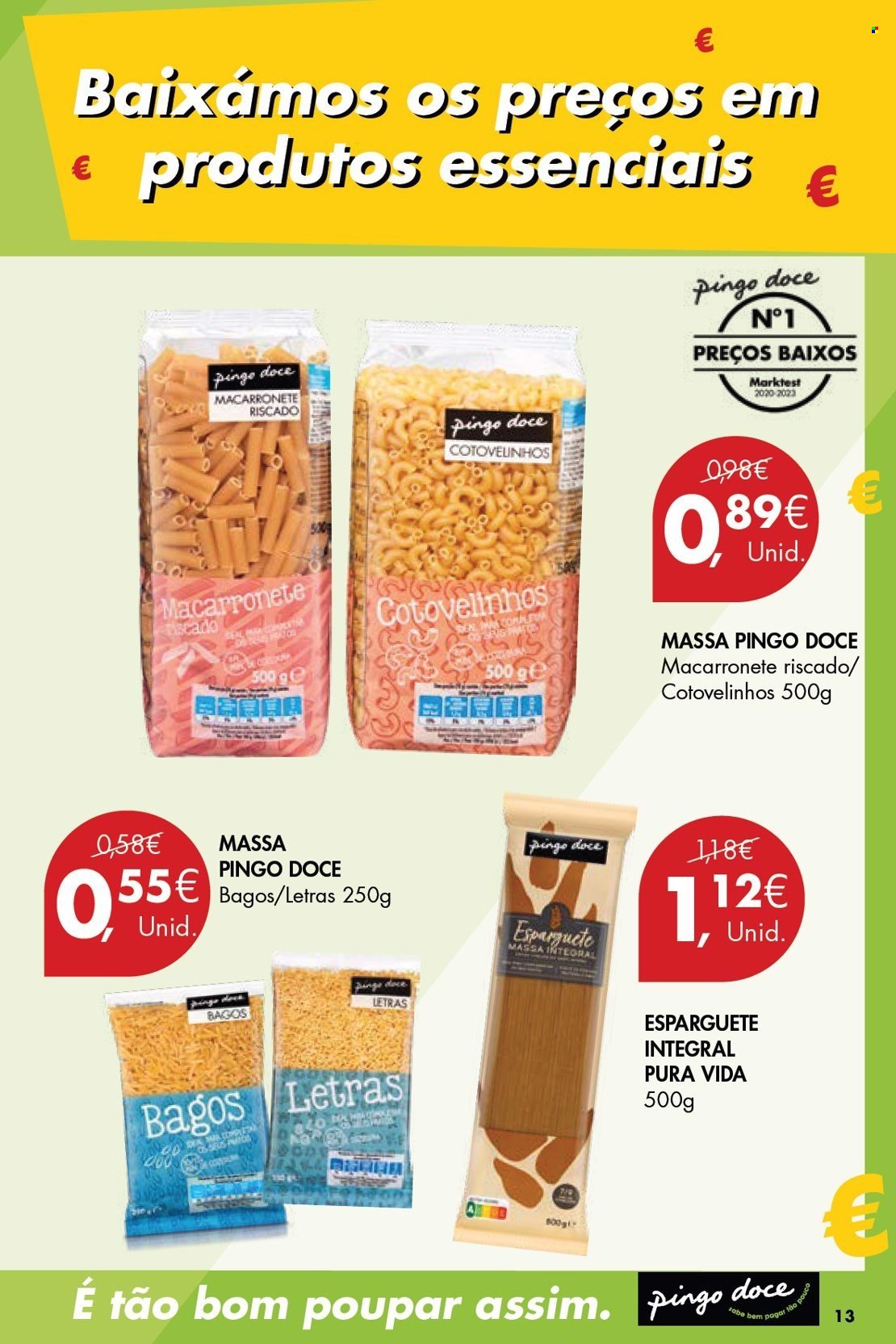 thumbnail - Folheto Pingo Doce - 9.4.2024 - 20.5.2024 - Produtos em promoção - massa, massa comum, espaguetes, cotovelinhos. Página 13.