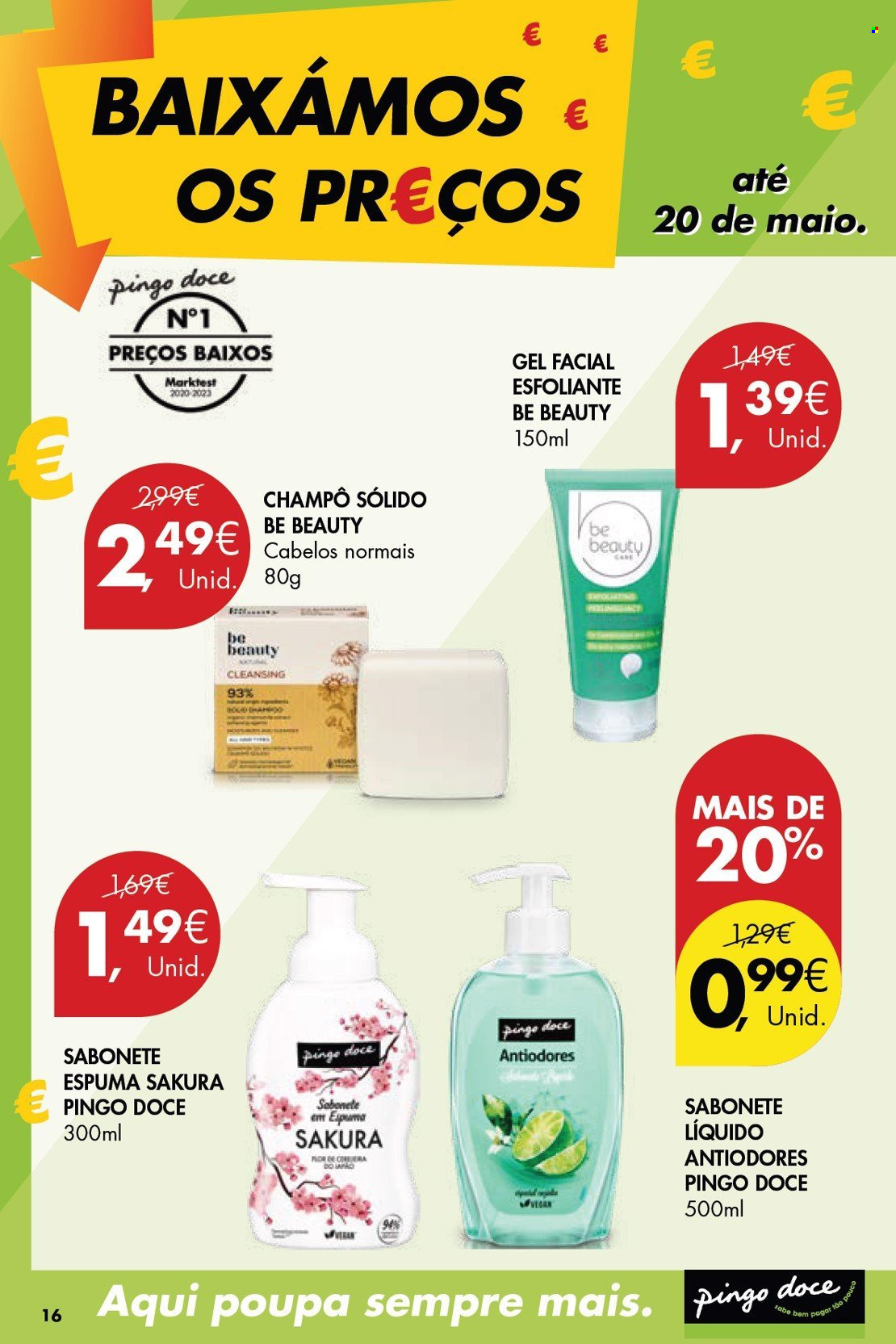 thumbnail - Folheto Pingo Doce - 9.4.2024 - 20.5.2024 - Produtos em promoção - shampoo, sabonete liquido, sabonete. Página 16.