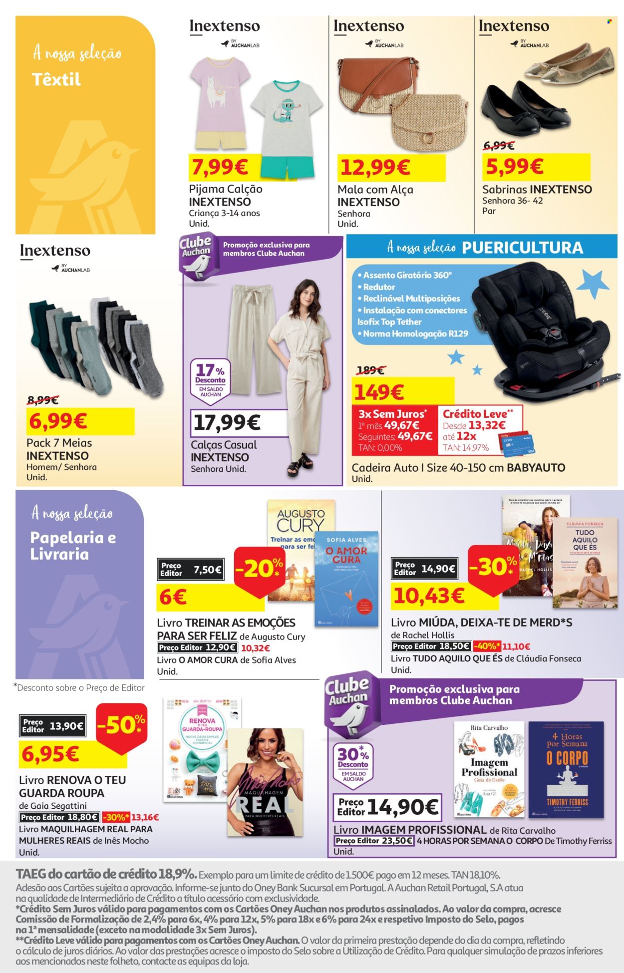 thumbnail - Folheto Auchan - 18.4.2024 - 2.5.2024 - Produtos em promoção - caixa protetora, livro, cadeira, guarda roupas, calça, pijama, top, meias. Página 16.
