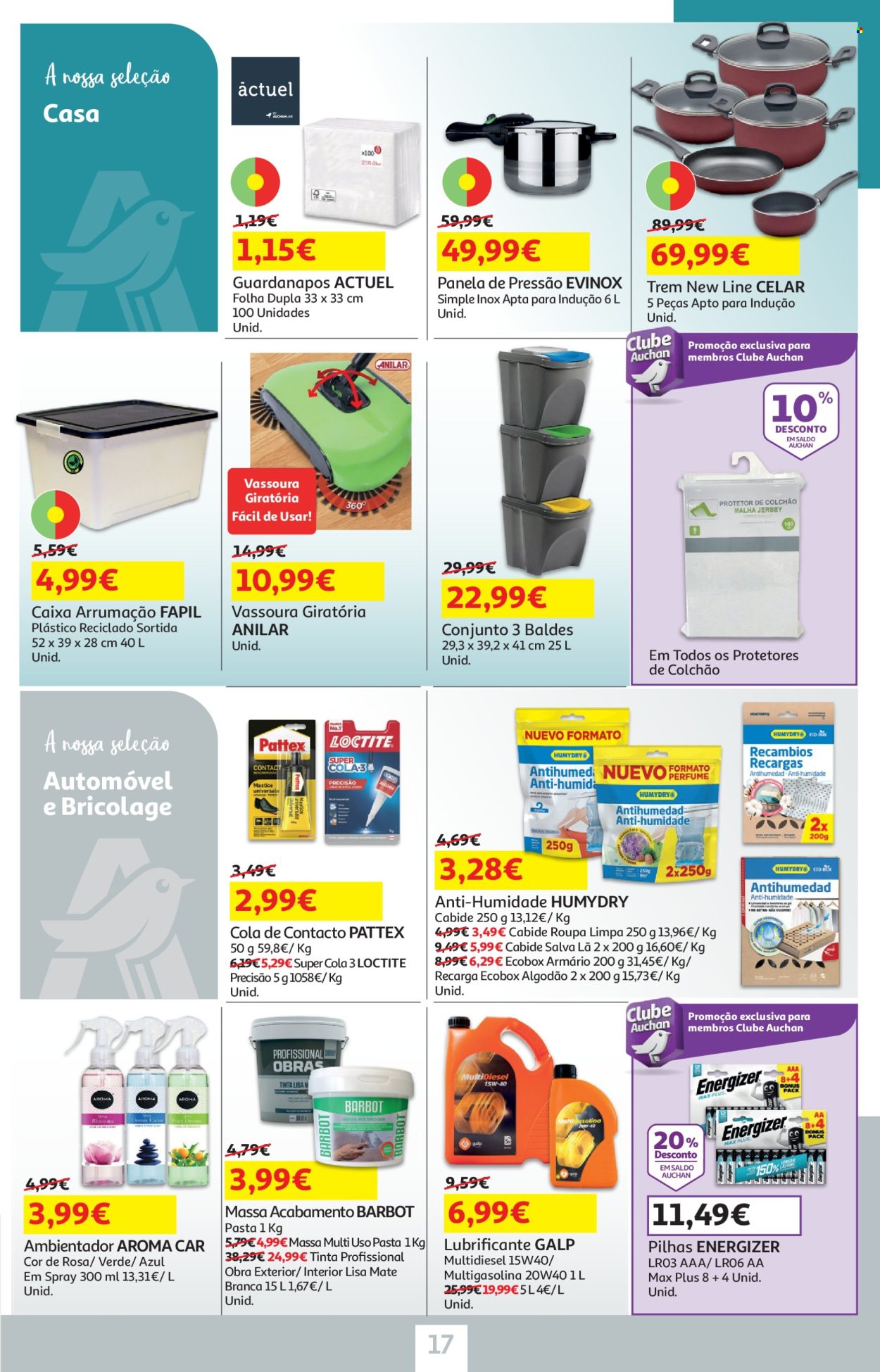 thumbnail - Folheto Auchan - 18.4.2024 - 2.5.2024 - Produtos em promoção - massa, guardanapo, desodorizador, cabide, caixa organizadora, vassoura, panela de pressão, Pattex, ambientador, Energizer, armário. Página 17.