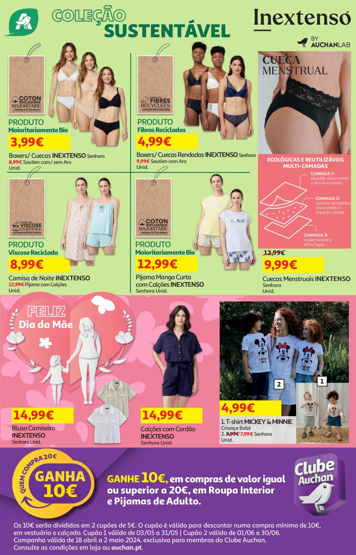 thumbnail - Folheto Auchan - 18.4.2024 - 2.5.2024 - Produtos em promoção - Minnie, calções, t-shirt, camiseta, blusa, camisola, cuecas, pijama, boxer, soutien, calçados. Página 31.
