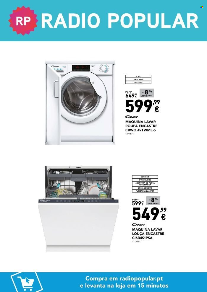 thumbnail - Folheto Radio Popular - 22.4.2024 - 15.5.2024 - Produtos em promoção - lava louças, máquina de lavar roupa. Página 8.