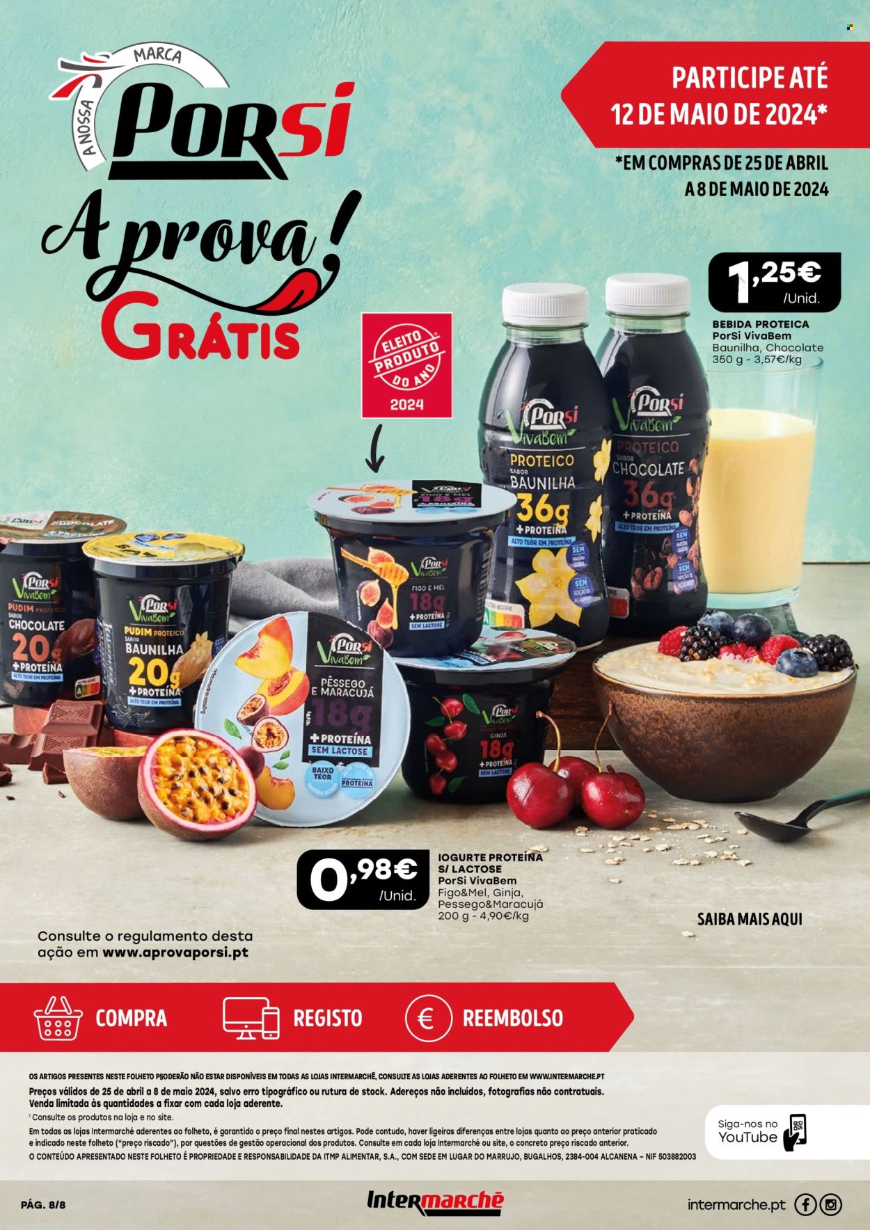 thumbnail - Folheto Intermarché - 25.4.2024 - 8.5.2024 - Produtos em promoção - iogurte, mel, bebida, ginja. Página 8.