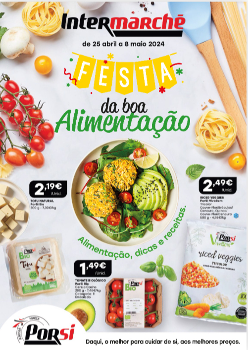 thumbnail - Folheto Intermarché - 25.4.2024 - 8.5.2024 - Produtos em promoção - tomate, couve-flor, quinoa, tofu. Página 1.