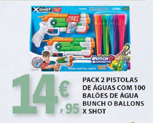 Pack 2 Pistolas de Águas com 100 Balões de Água Bunch O Ballons X Shot