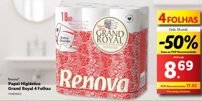 Renova Papel Higiénico Grand Royal 4 Folhas