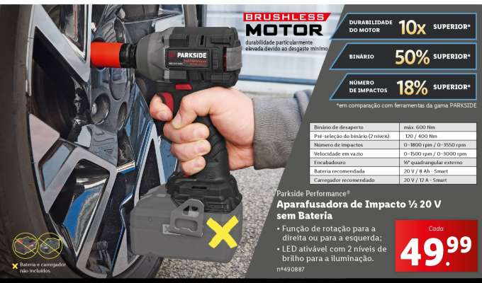 Aparafusadora de Impacto ½ 20 V sem Bateria